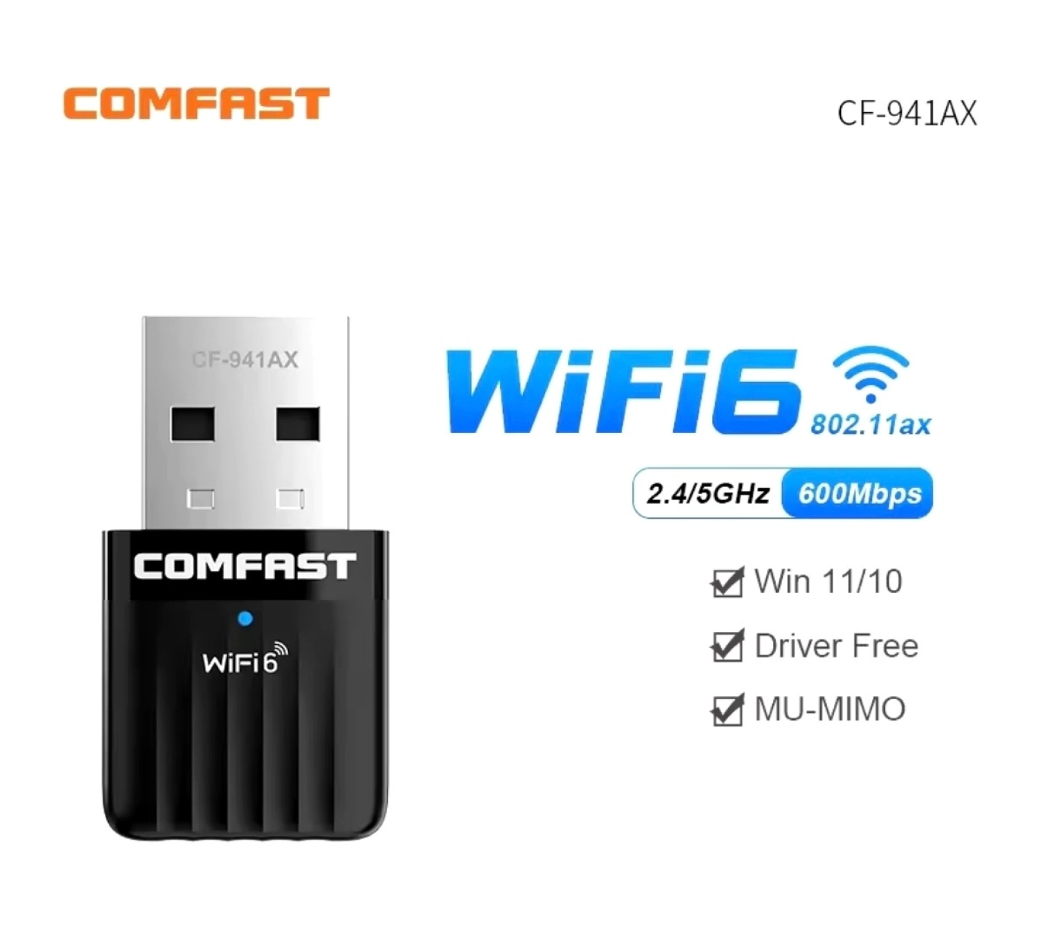 Comfast 941Ax Wifi-6 Mini Wifi Adaptörü Ce Sertifikalı Süper Hızlı Çift Bant 600Mbps/5Ghz/2.4Ghz - Görsel 2