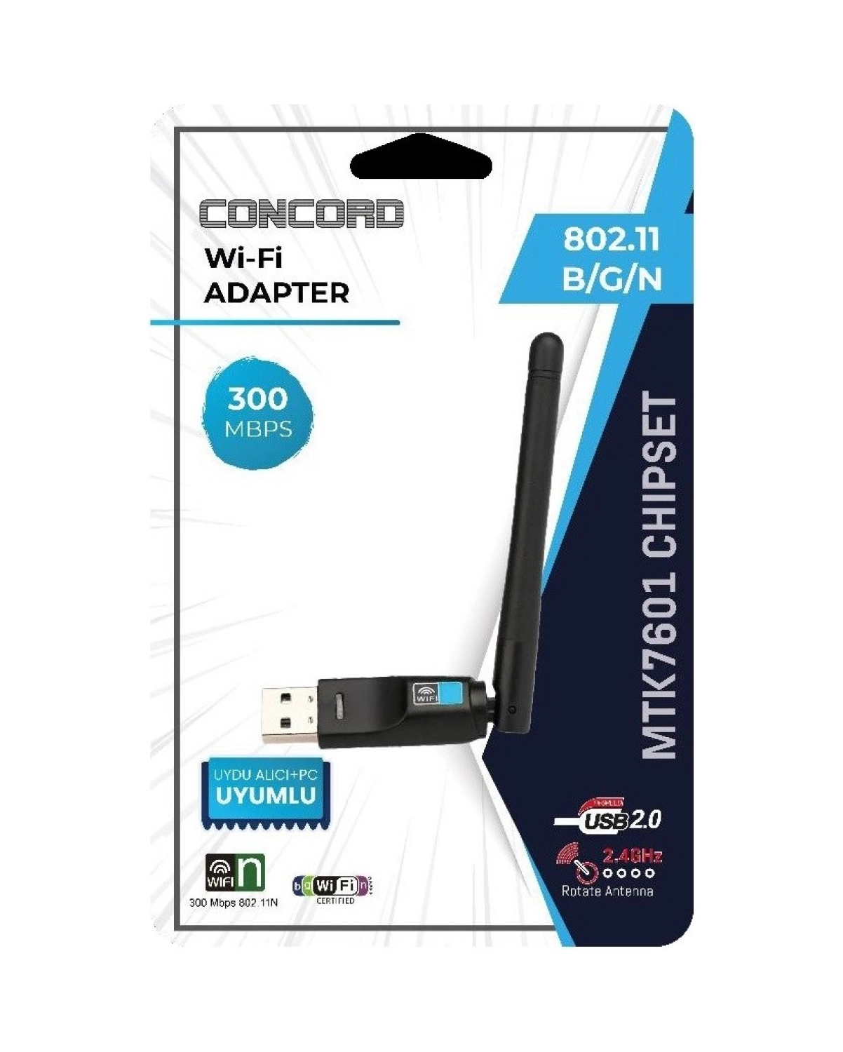 Concord W7 Uydu Alıcı Ve Pc Uyumlu 300 Mbps Wireless Usb Adaptör - Görsel 2