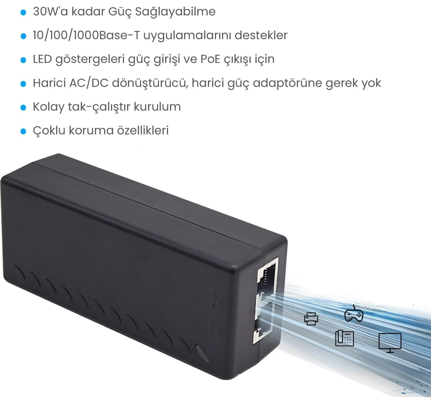 Cudy Poe200 Base-T Ac/Dc 30W Gigabit Poe+/Poe Enjektör - Görsel 3