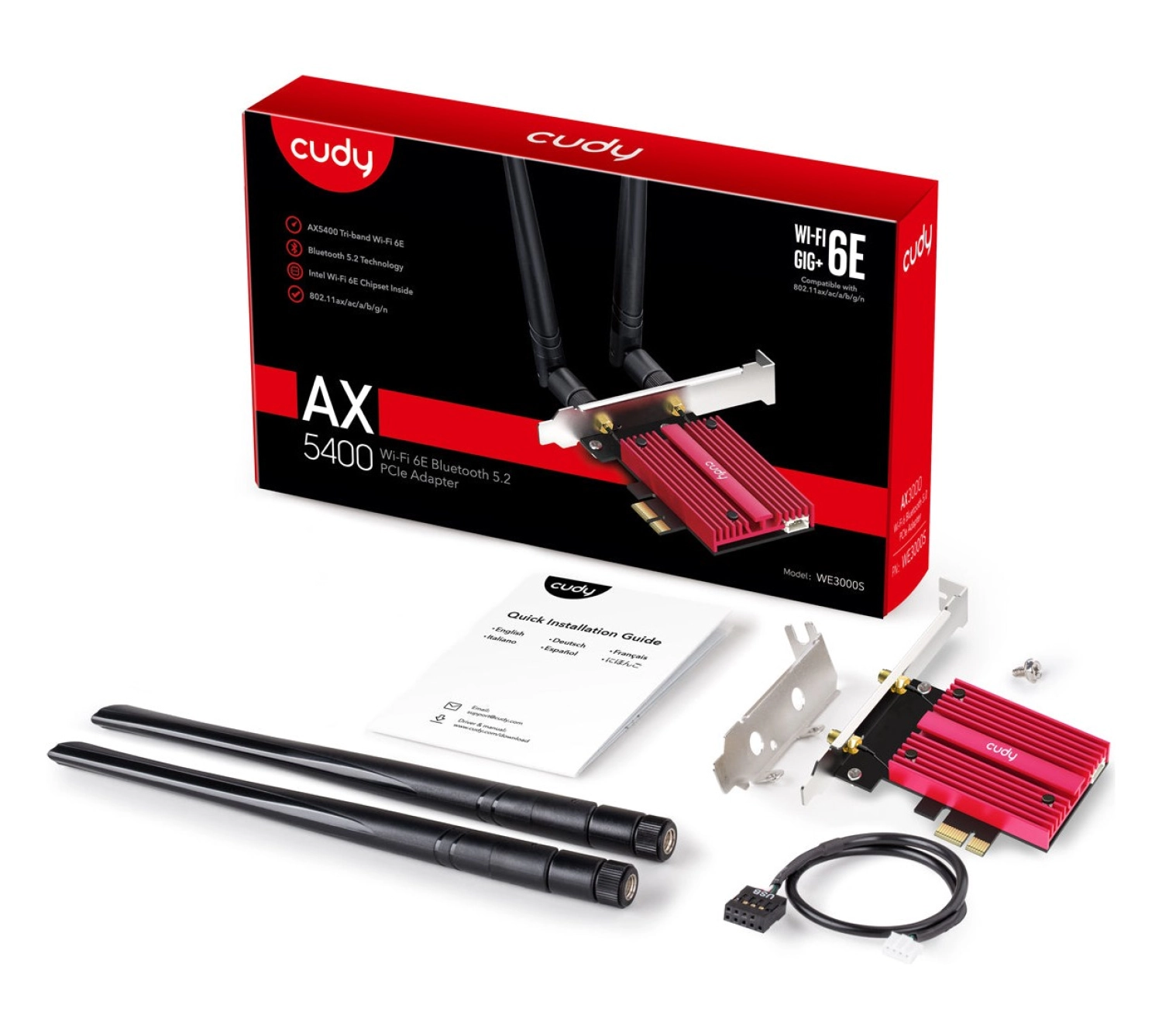 Cudy We3000S Ax5400Mbps 2.4G/5G/6Ghz 2*5Dbi Anten Bt5.2 Mu-Mımo Kablosuz Wi-Fi 6E Pcıe Adaptör - Görsel 5