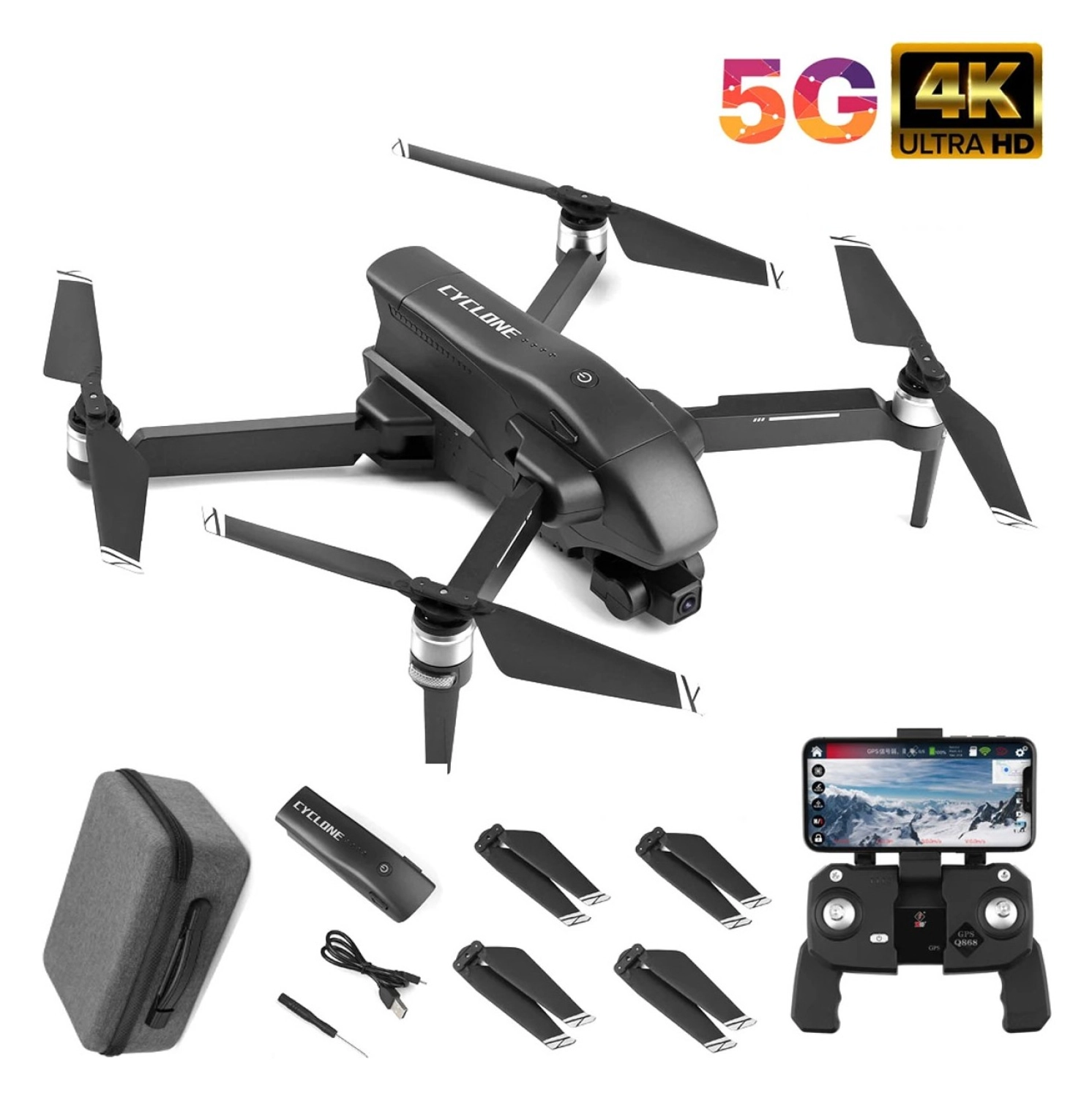 Cyclone 30Dk Uçuş 4K 5G Wifi Gps Drone Çift Eksen Gimbal Kamera Fırçasız Motor Katlanabilir Taşıma Çantalı ürün görseli