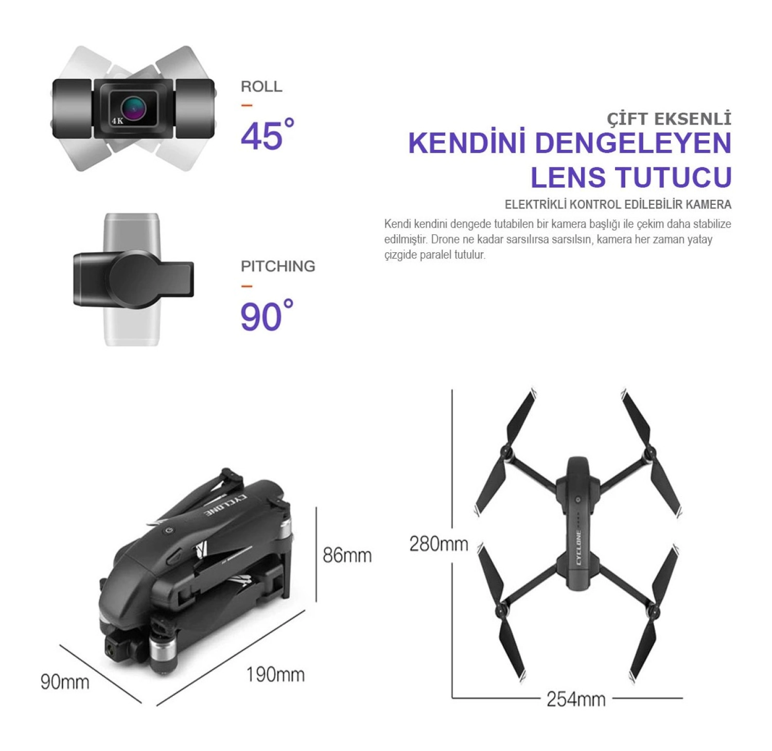 Cyclone 30Dk Uçuş 4K 5G Wifi Gps Drone Çift Eksen Gimbal Kamera Fırçasız Motor Katlanabilir Taşıma Çantalı - Görsel 3