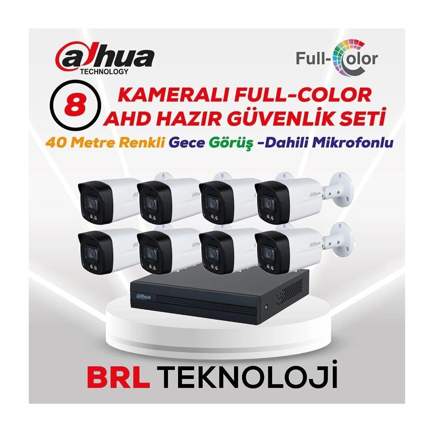 Dahua 8 Kameralı 40 Metre Renkli Gece Görüşlü Fullhd Dahili Mikrofonlu Kamera Seti ürün görseli