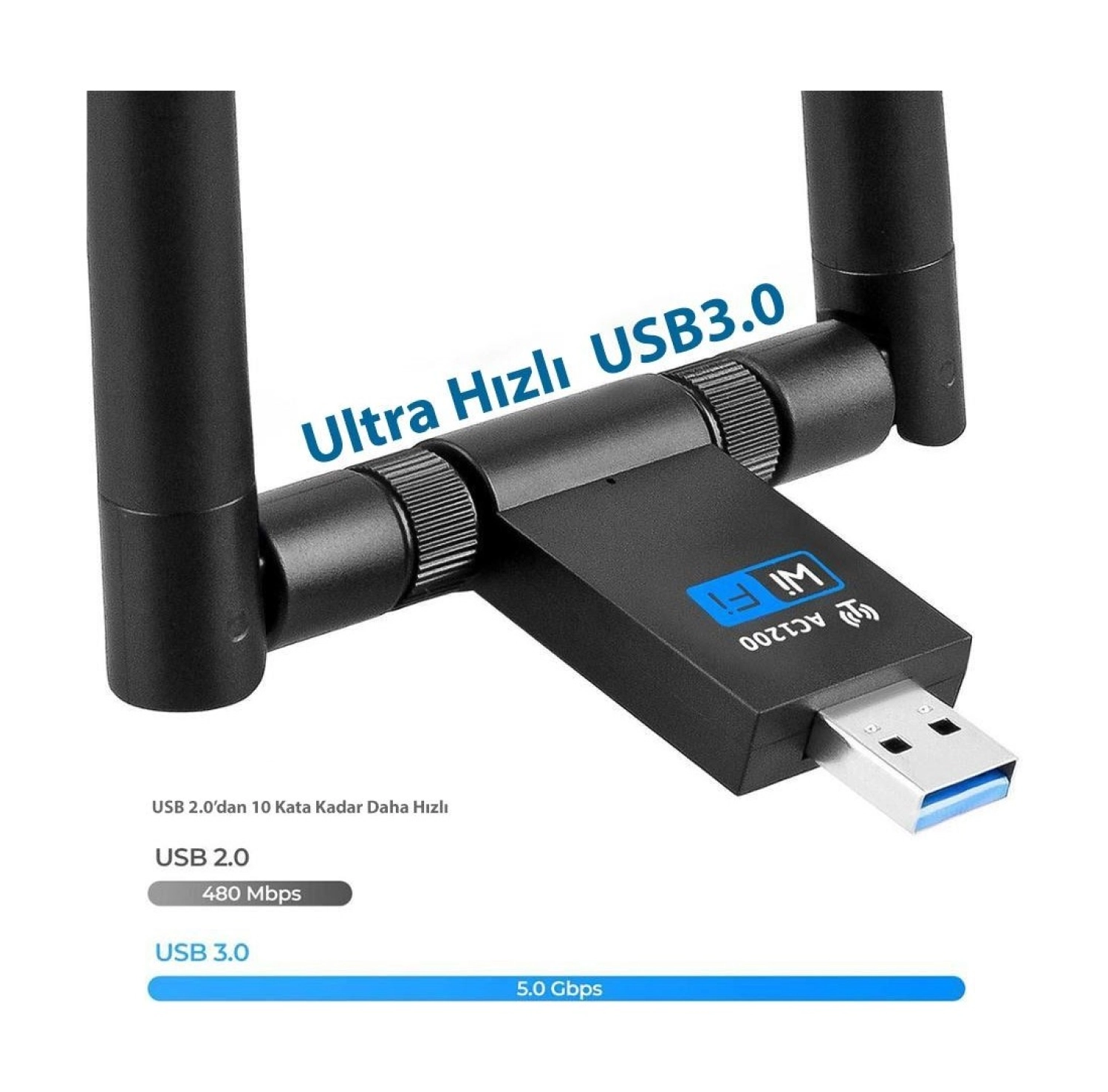 Dailytech Wifi Adaptör Kablosuz Çift Antenli 1200Mbps Usb 3.0 5G 2.4 Ghz - Görsel 5