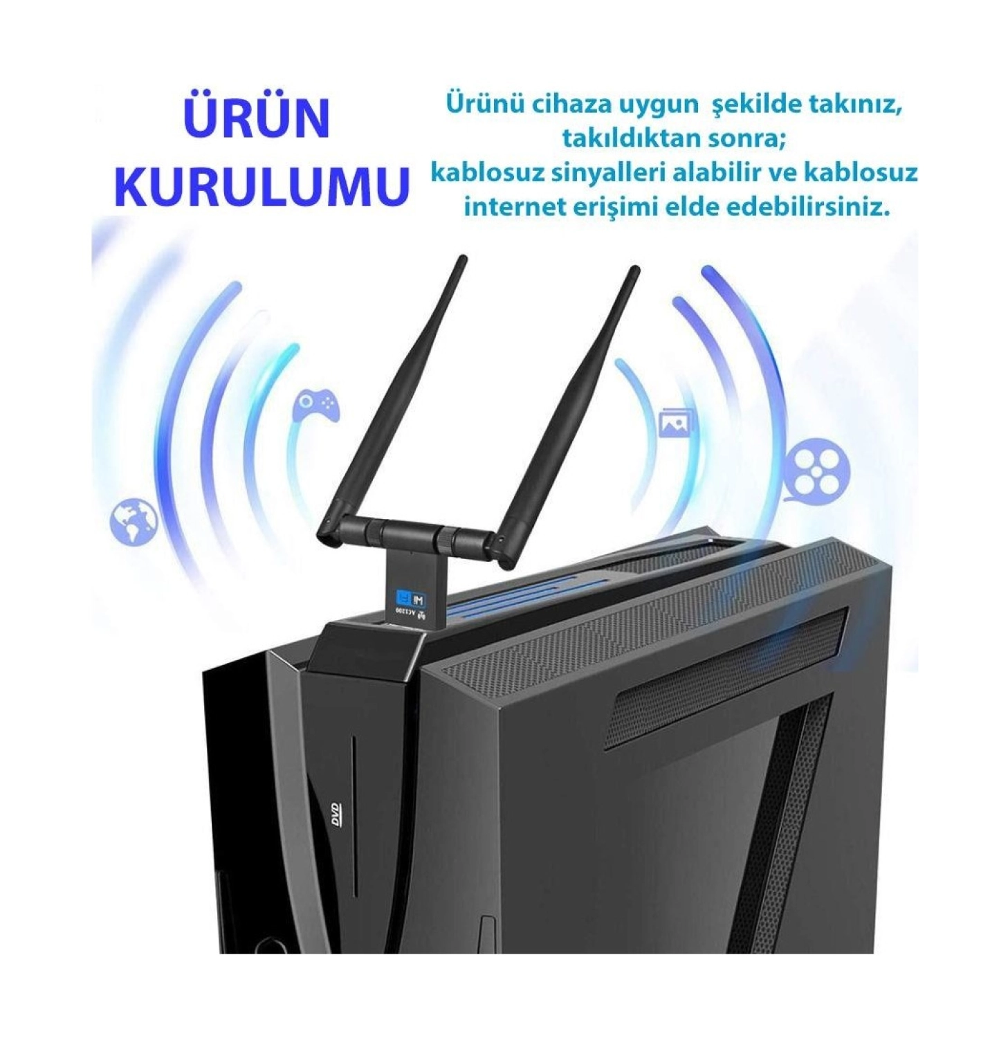 Dailytech Wifi Adaptör Kablosuz Çift Antenli 1200Mbps Usb 3.0 5G 2.4 Ghz - Görsel 4