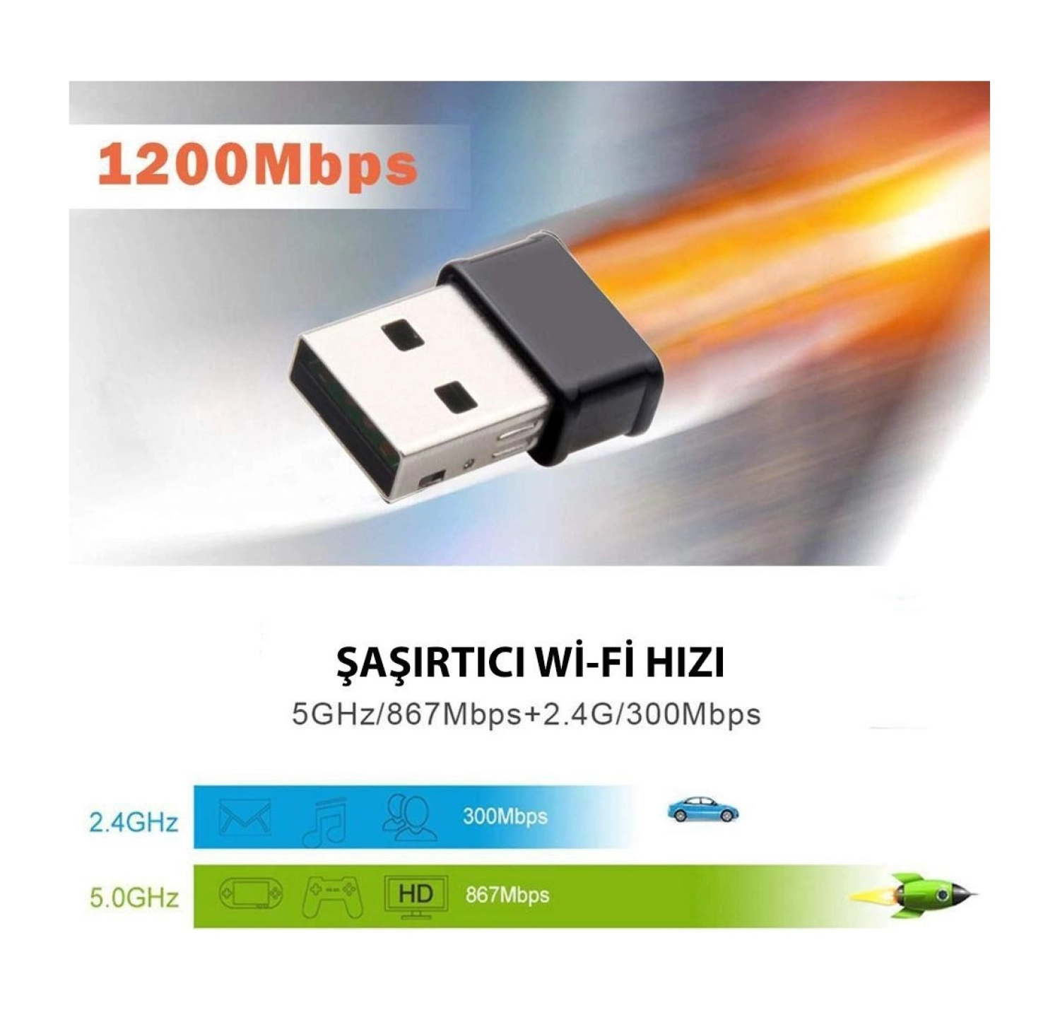 Dailytech Wifi Adaptör Kablosuz Çift Antenli 1200Mbps Usb 3.0 5G 2.4 Ghz - Görsel 3