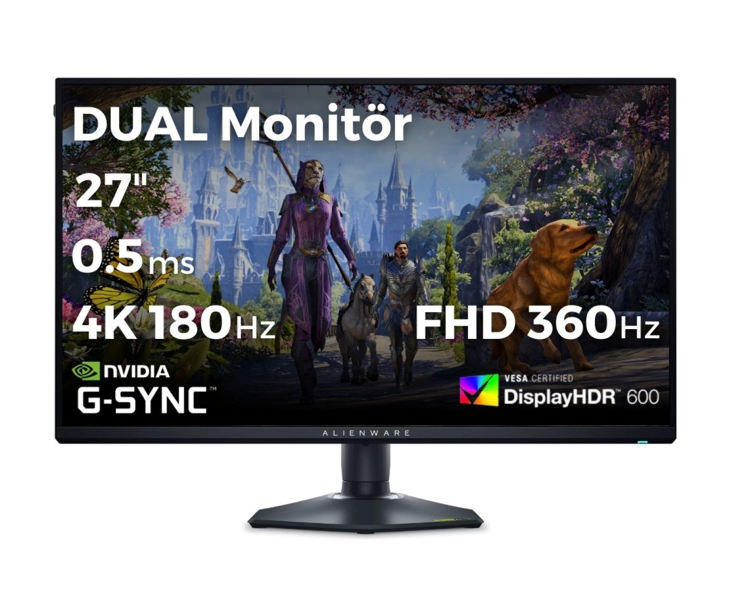 Dell Alienware Aw2725Qf 27 Dual Çözünürlük 4K 180Hz - Fhd 360Hz 0.5Ms Hdmi Dp Type-C Hdr 600 G-Sync Ips Gaming Monitör ürün görseli