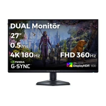 Dell Alienware Aw2725Qf 27 Dual Çözünürlük 4K 180Hz - Fhd 360Hz 0.5Ms Hdmi Dp Type-C Hdr 600 G-Sync Ips Gaming Monitör