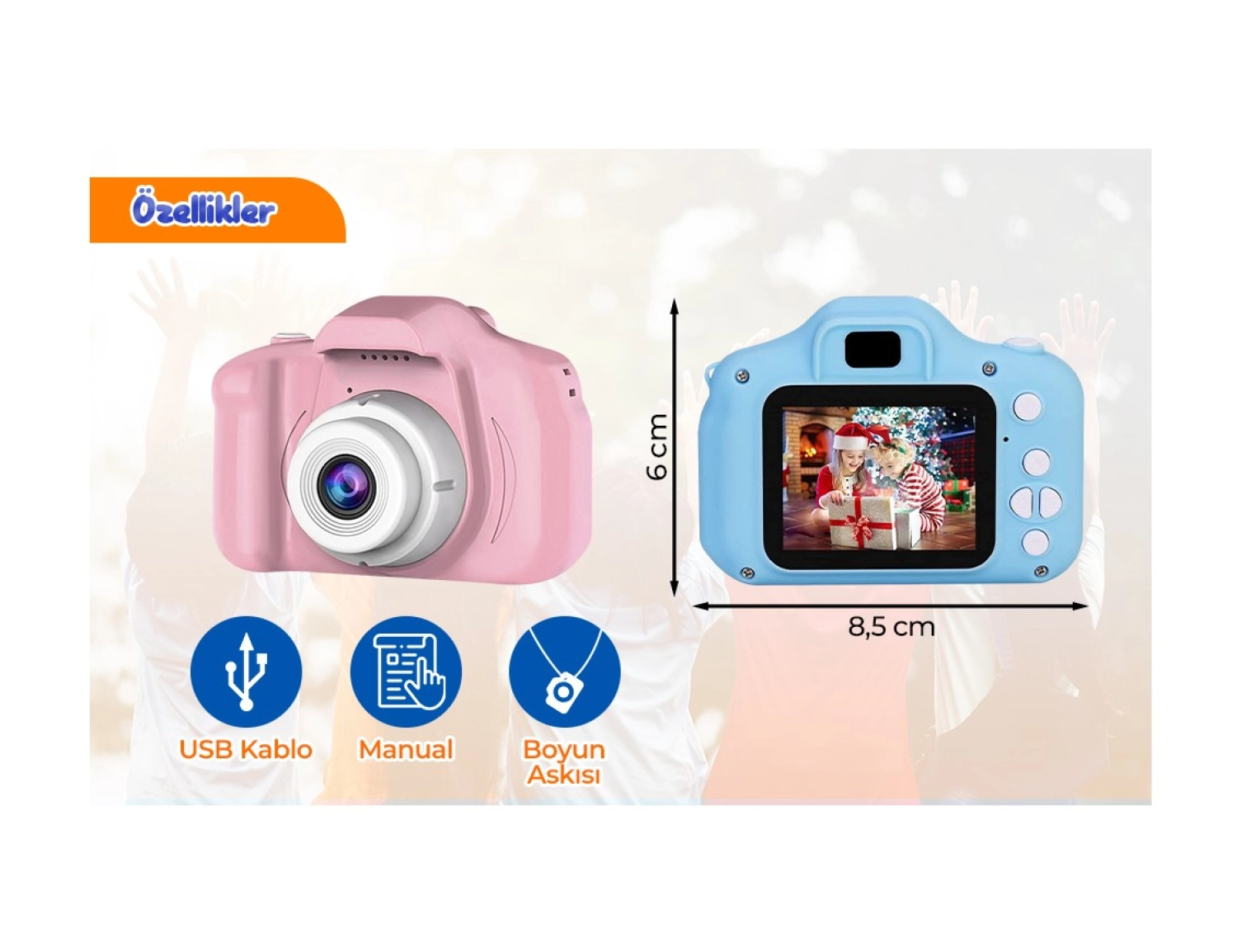 Dempower Çocuk Mini Dijital Fotoğraf Makinesi 1080P Hd Pembe - Görsel 7
