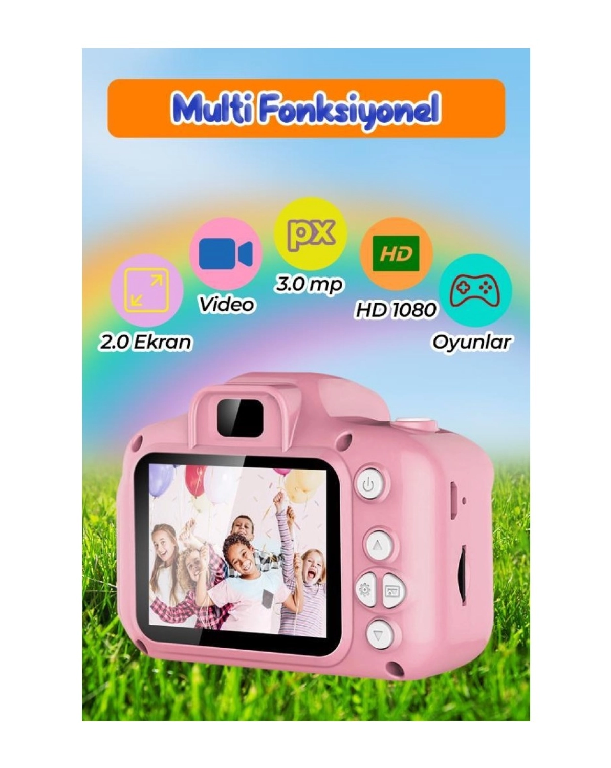 Dempower Çocuk Mini Dijital Fotoğraf Makinesi 1080P Hd Pembe - Görsel 5