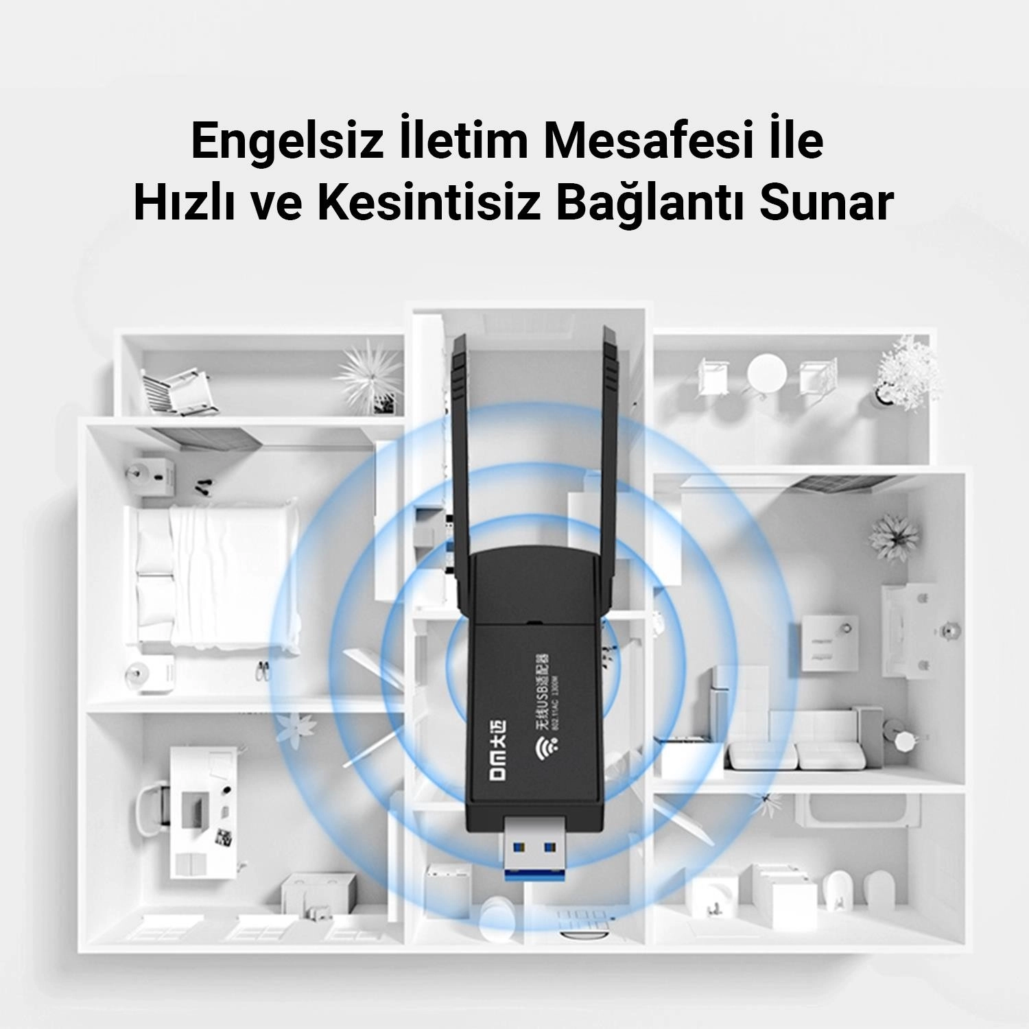 Dm Ad085 1300 Mbps Dual Band 5.8Ghz Usb Wireless Adaptör Wifi Alıcı Verici Access Point - Görsel 4
