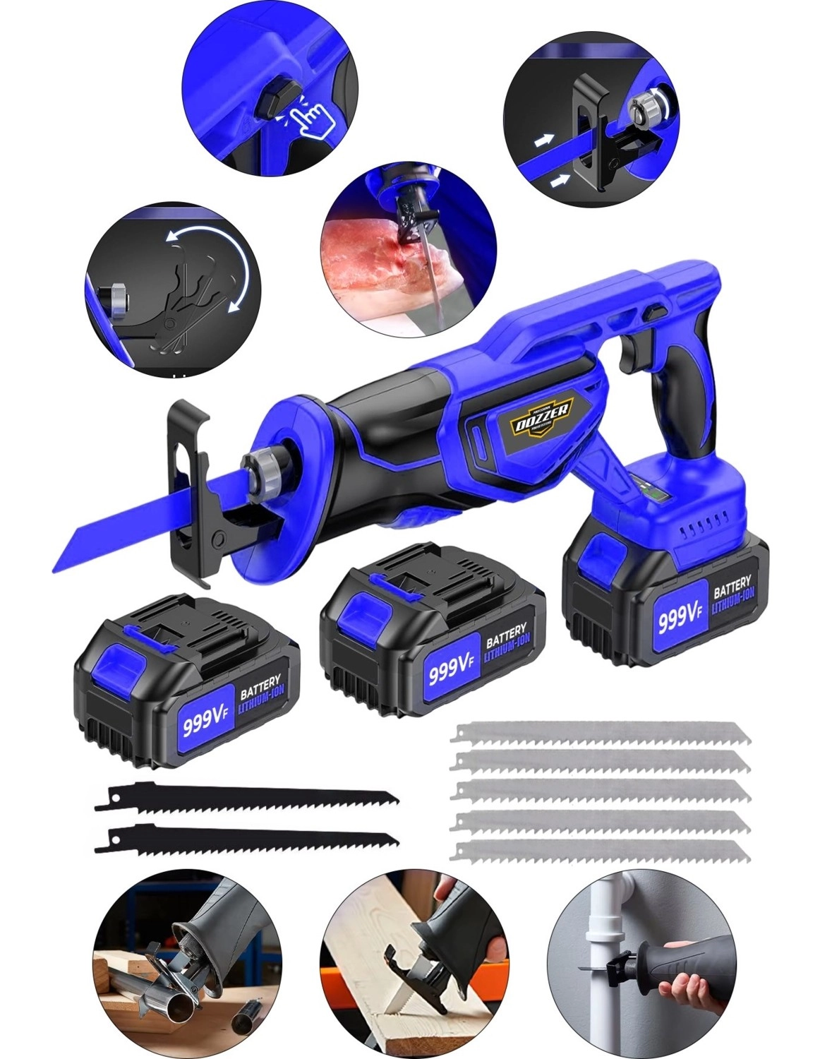 Dozzer Diamond Serii 999Vf Kömürsüz Motor Kemik Ahşap Demir Kesme Tilki Kuyruğu Akülü Testere Makinesi ürün görseli