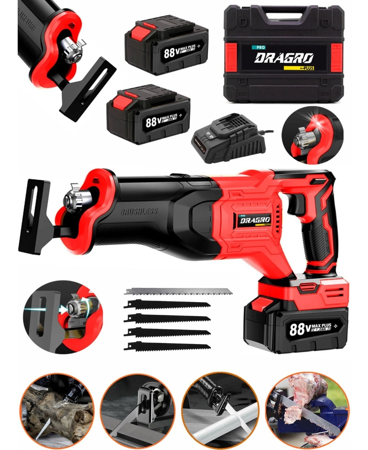 Dragro Alman 88 V - 10 Ah - Çift Akülü - Tilki Kuyruğu - Ağaç Dal Kesim Makinesi - 5 Adet Bıçak - Şarjlı ürün görseli