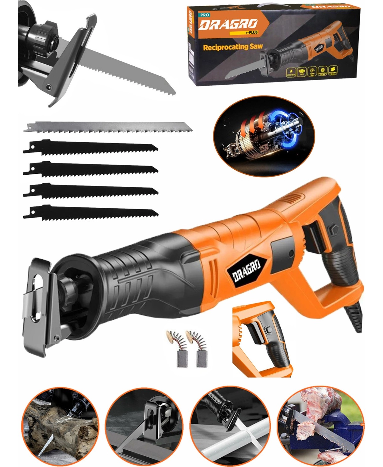 Dragro Alman 9000 Sjs 6 Kademe Devir Ayarli Bakir Sargili Beton Tuğla Kemik Kesme Tilki Kuyruğu 5 Uç Truncu ürün görseli