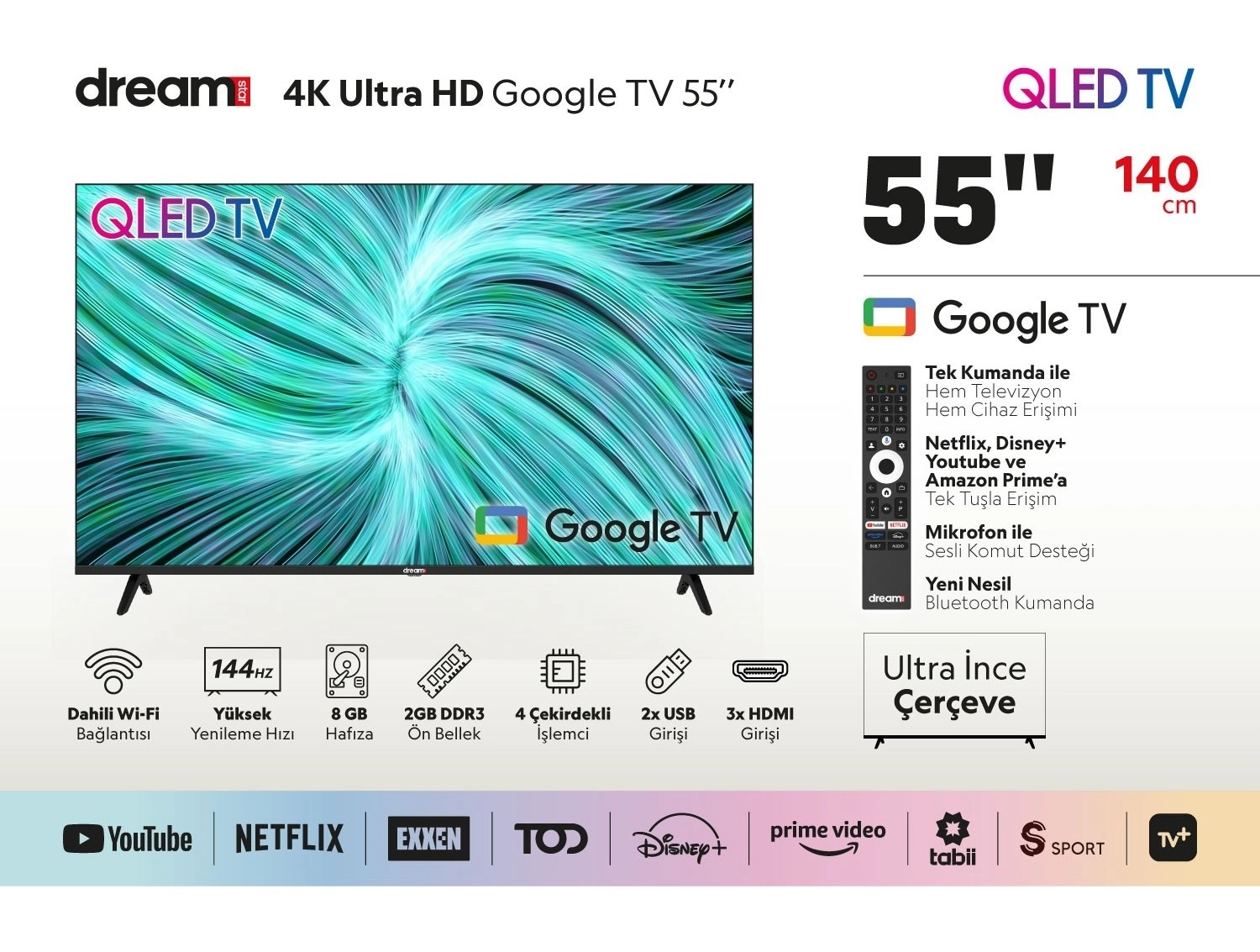 Dreamstar 55" 139Cm 4K Uhd Qled Google Tv - Görsel 2
