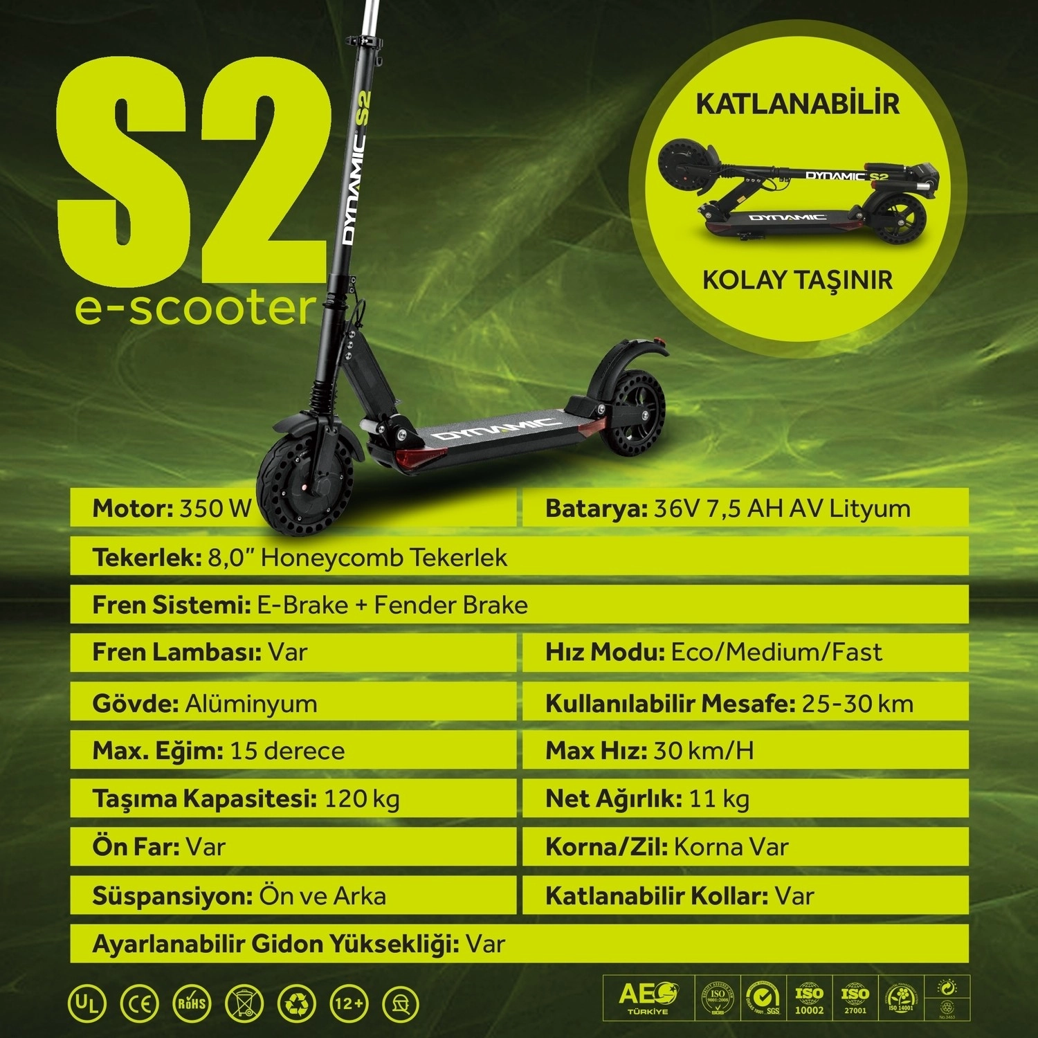 Dynamic S2 E-Scooter, Elektrikli Scooter - Görsel 2