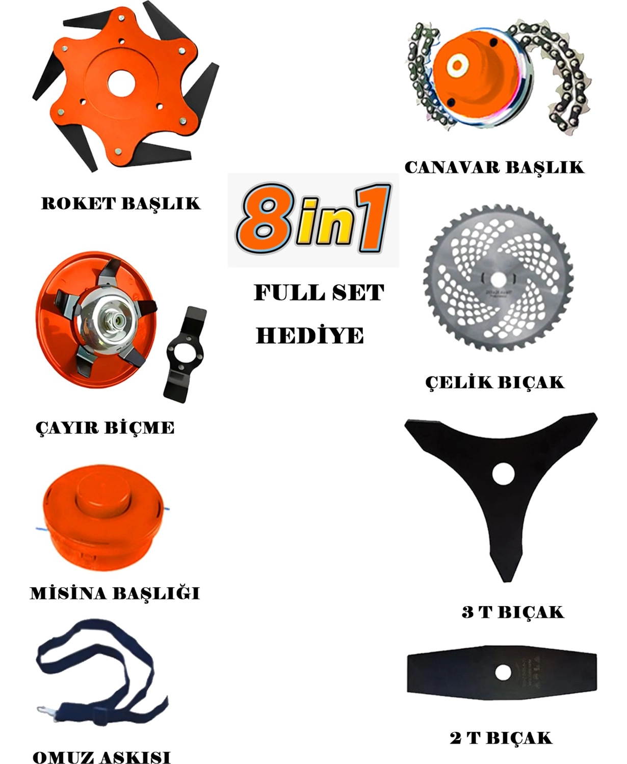 Eisenn Alman Jet-F30 Yan Tırpan 8 In 1 Full Set Hediyeli Benzinli Motorlu Ot Çalı Çim Biçme Makinesi - Görsel 3
