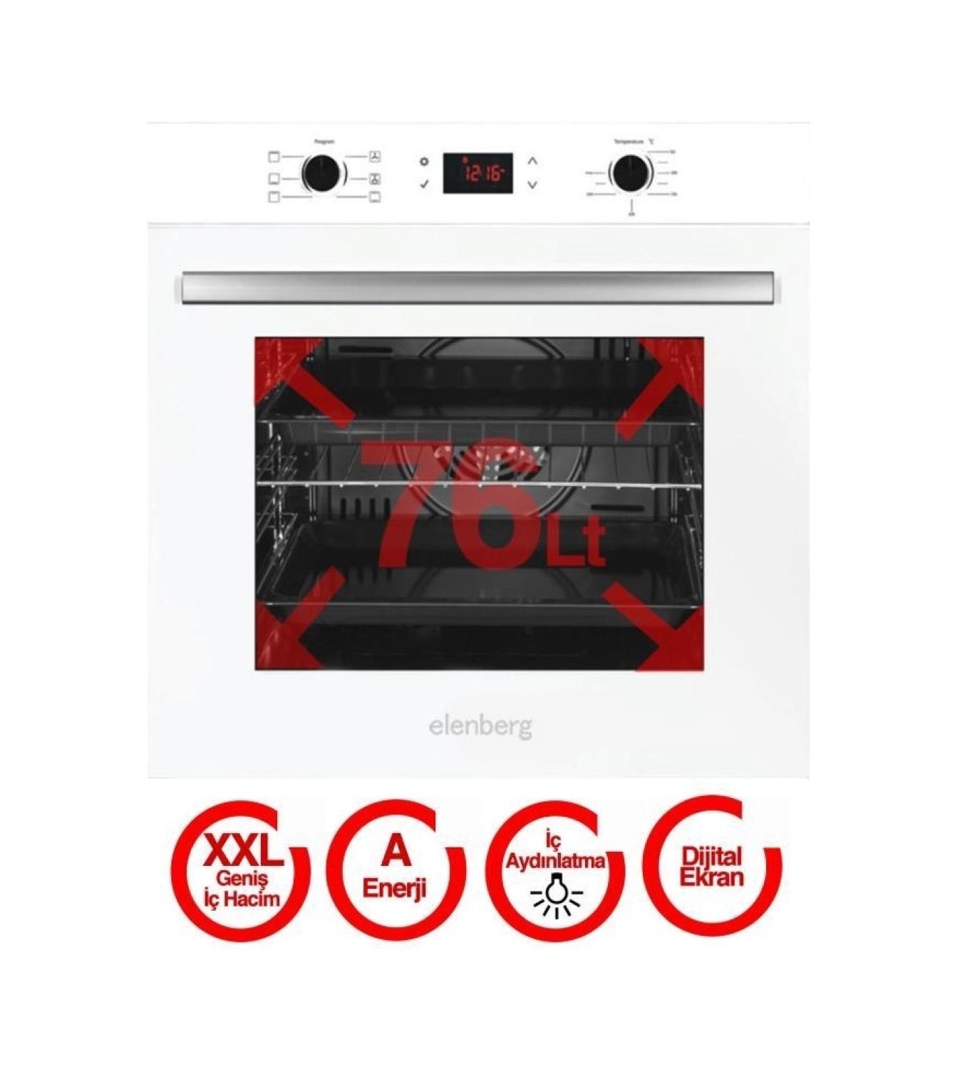 Elenberg 76 Lt Xxl Digital Beyaz Ankastre Fırın 6 Program Elb-627W - Görsel 2