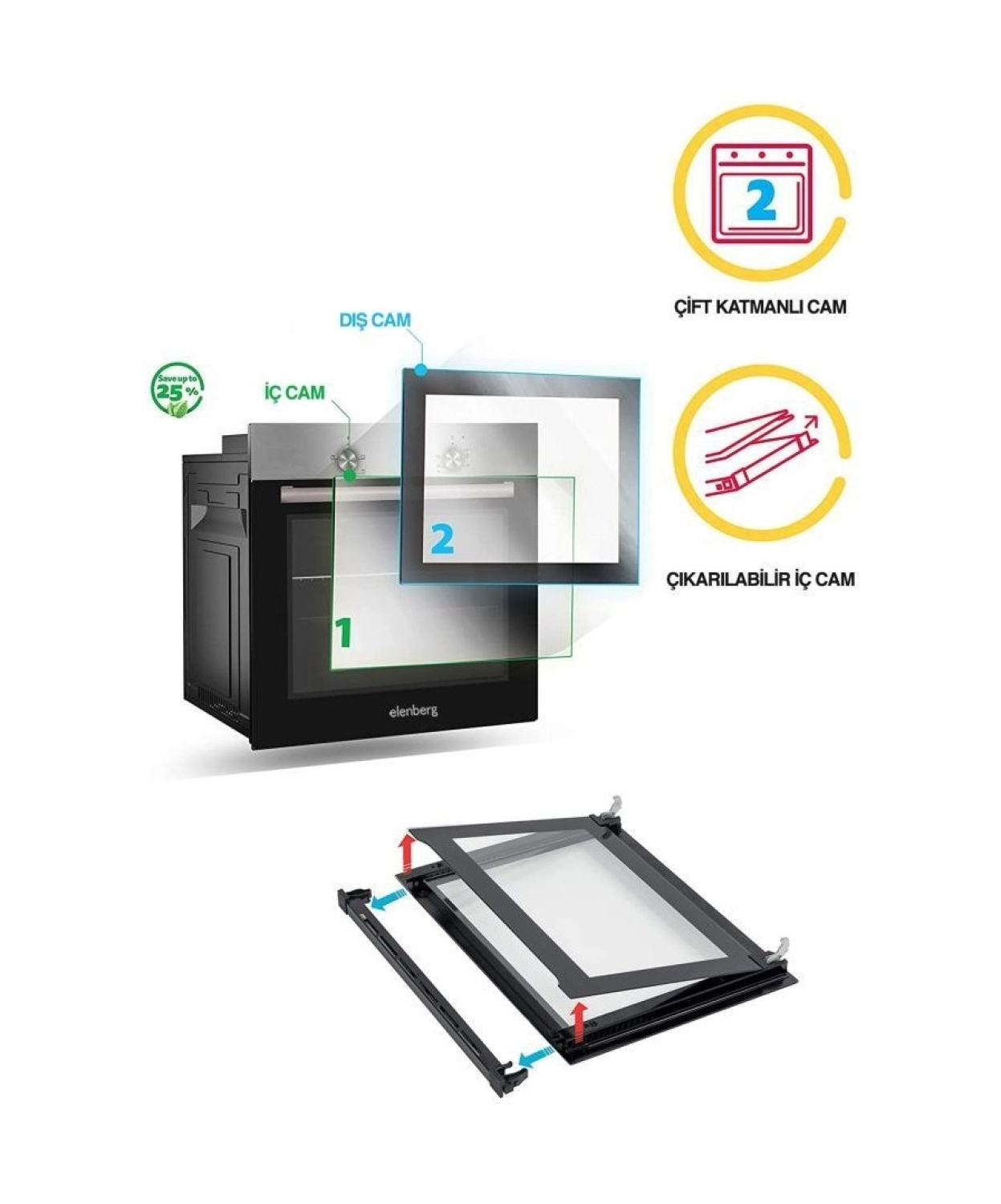 Elenberg 76 Lt Xxl Digital Beyaz Ankastre Fırın 6 Program Elb-627W - Görsel 4
