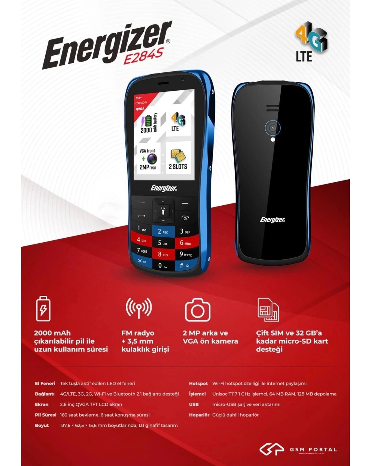Energizer E284S Dual 4G Black-Blue Tuşlu Cep Telefonu - Görsel 2