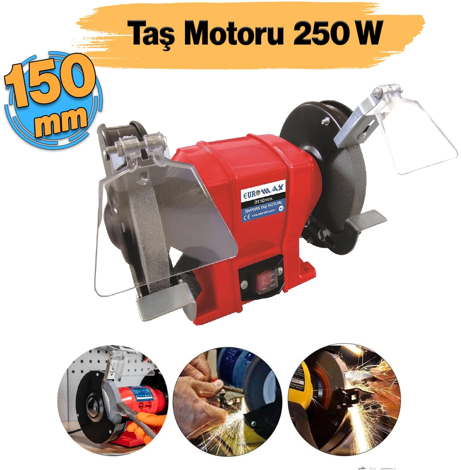 Euromax Elektrikli Bıçak Kesici Bileme Taş Motoru 150 Mm Zımpara 250 Watt 3560 Devir Euromax Emx71003 ürün görseli