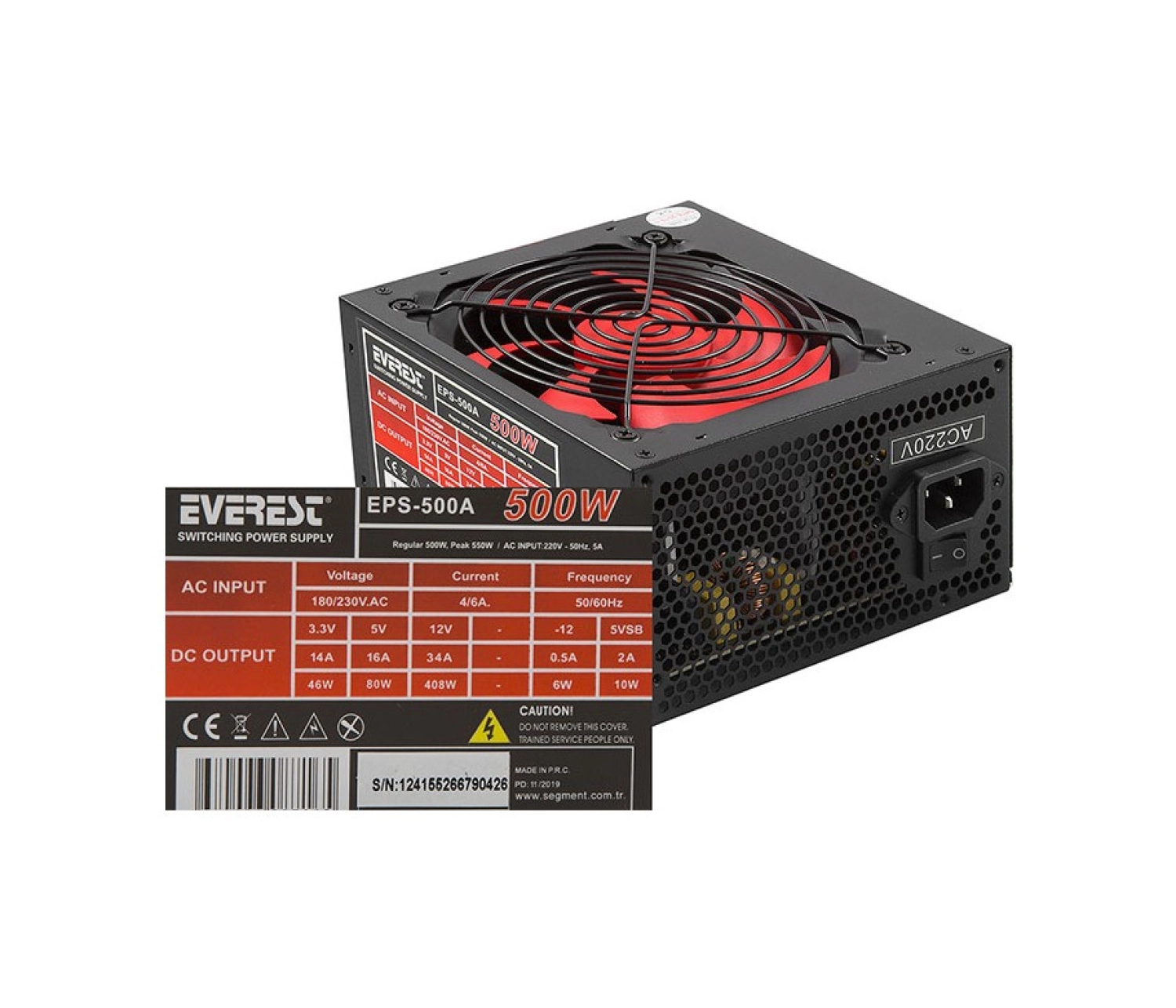 Everest Eps-500A Real 500W 12 Cm 4*Sata 12 Cm Power Supply - Görsel 4