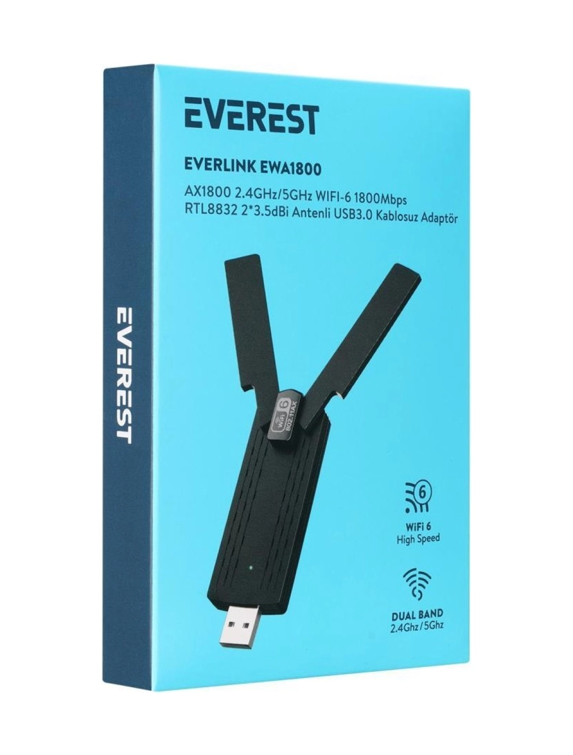 Everest Everlınk Ewa1800 1800Mbps 2.4Ghz/5Ghz Wıfı-6 Ax1800 Rtl8832 2*3.5Dbi Usb3.0 Kablosuz Adaptör - Görsel 4