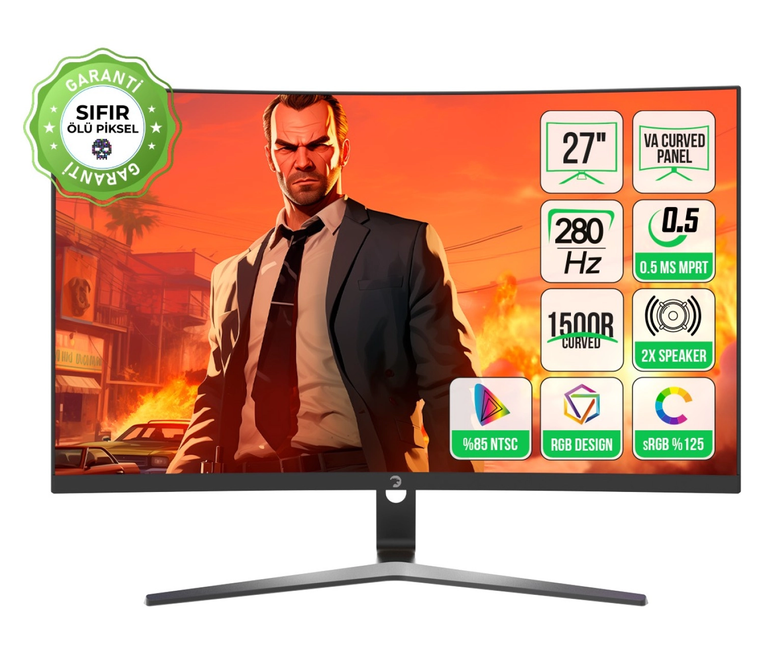 Gamepower 27'' Vivid V80 Va Panel Curved Rgb 280Hz 0.5Ms Fhd 2X2W Speaker Gaming Monitör (Sıfır Ölü Piksel Garantili) ürün görseli