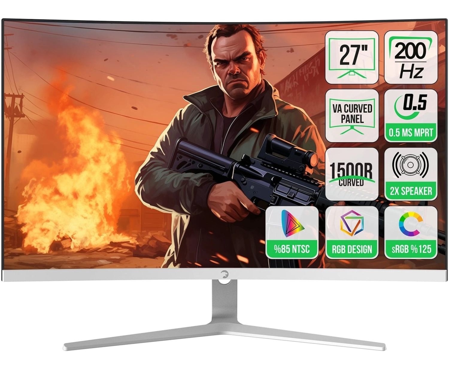 Gamepower Vivid T50 27'' 1500R Curved Rgb Beyaz 200Hz 0.5Ms Fhd 2X2W Speaker Va Gaming Monitör ürün görseli