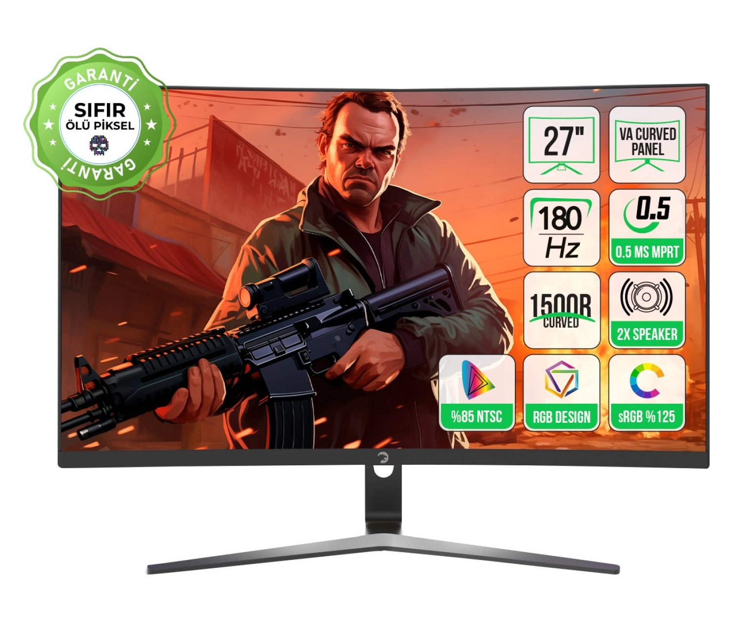 Gamepower Vivid T50 27'' Curved Rgb 180Hz 0.5Ms Fhd 1500R Curved 2X2W Speaker Va Gaming Monitör ürün görseli