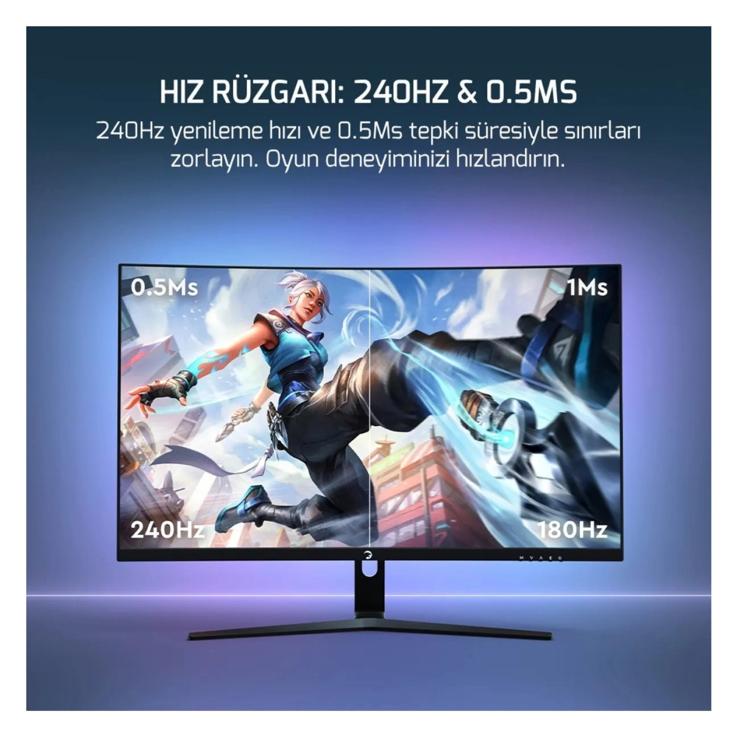 Gamepower Vivid V60 27" 240 Hz 0.5 Ms (Dp+Hdmi+Usb) Fhd Freesync & G-Sync 1500R Hdr Siyah Rgb Curved Gaming Monitör - Görsel 4