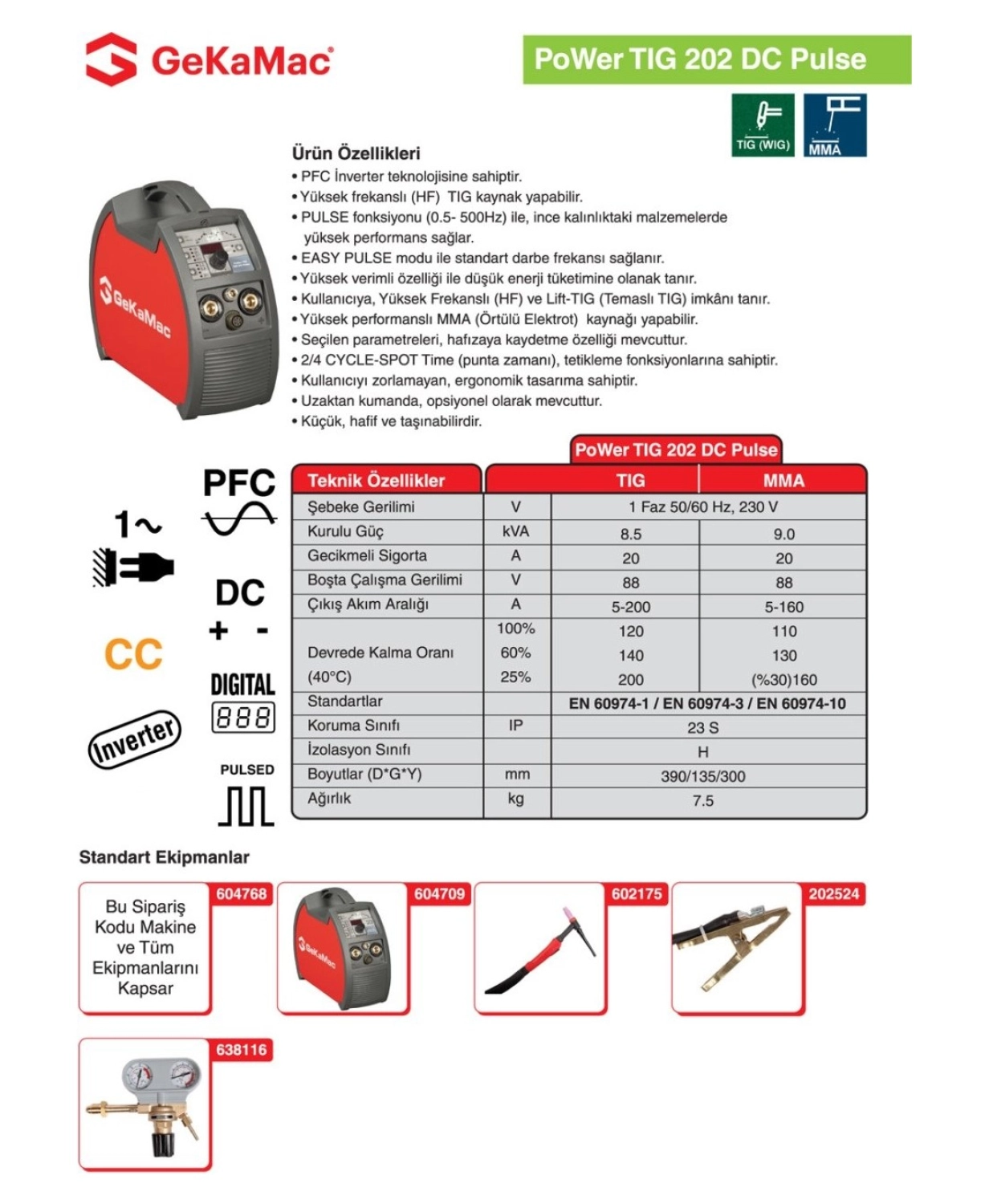 Gedik Kaynak Gekamac Power Tig 202 Hf Dc Pulse Tek Fazlı Kaynak Makinesi - Görsel 2