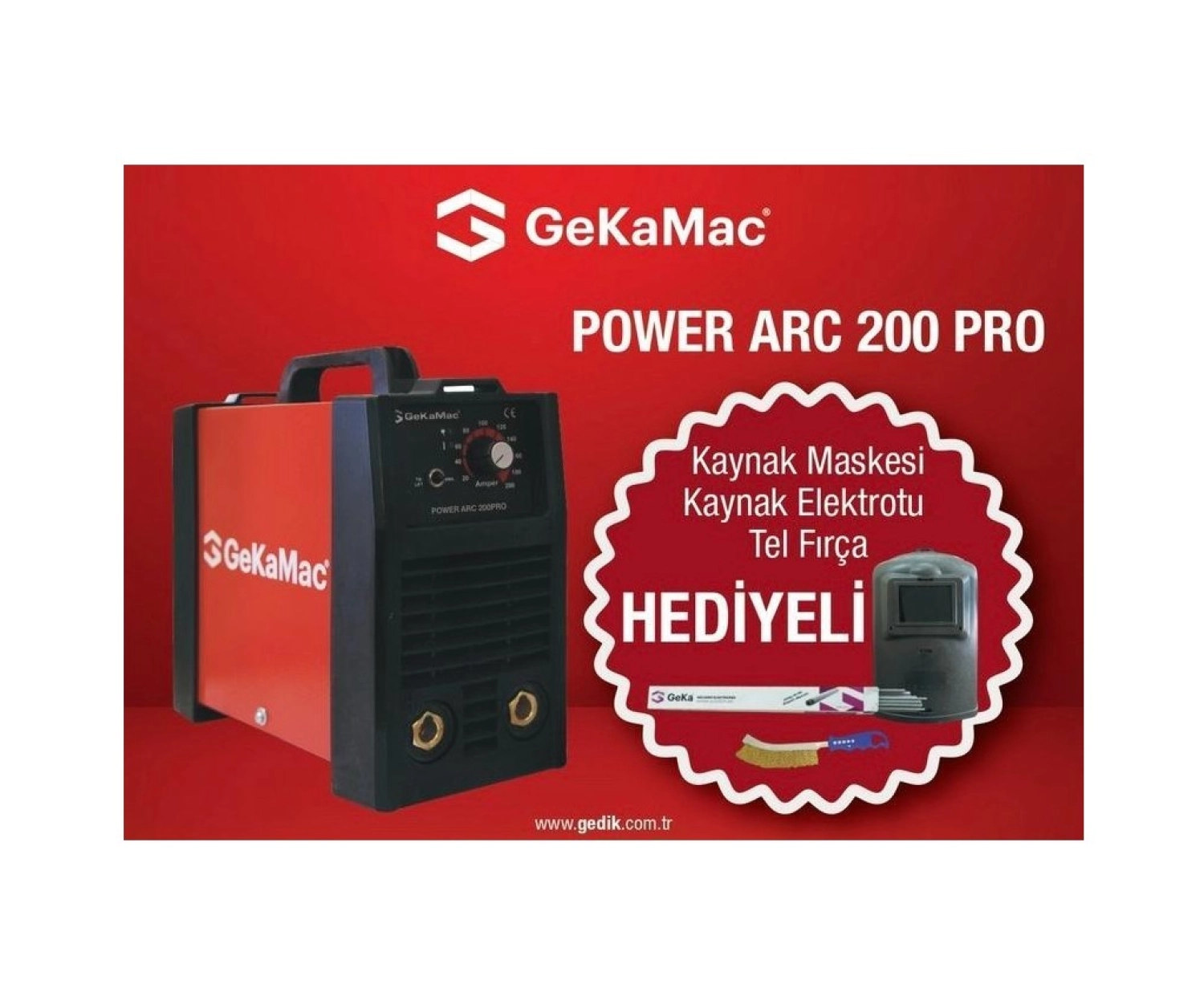 Gekamac Power Arc 200 Pro inverter Kaynak Makinası Kaynak Maskesi Elektrodu Fırçası Hediyeli ürün görseli