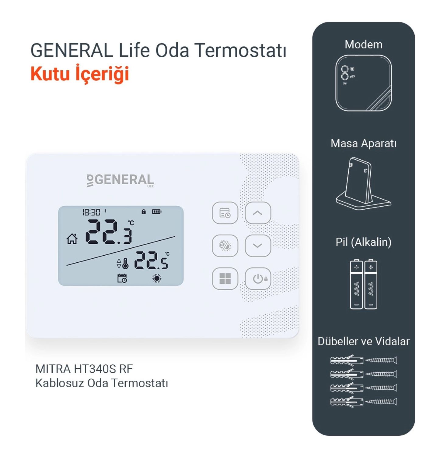 General Mitra Ht340S Rf Haftalık Programlı Kablosuz Oda Termostatı - Görsel 2