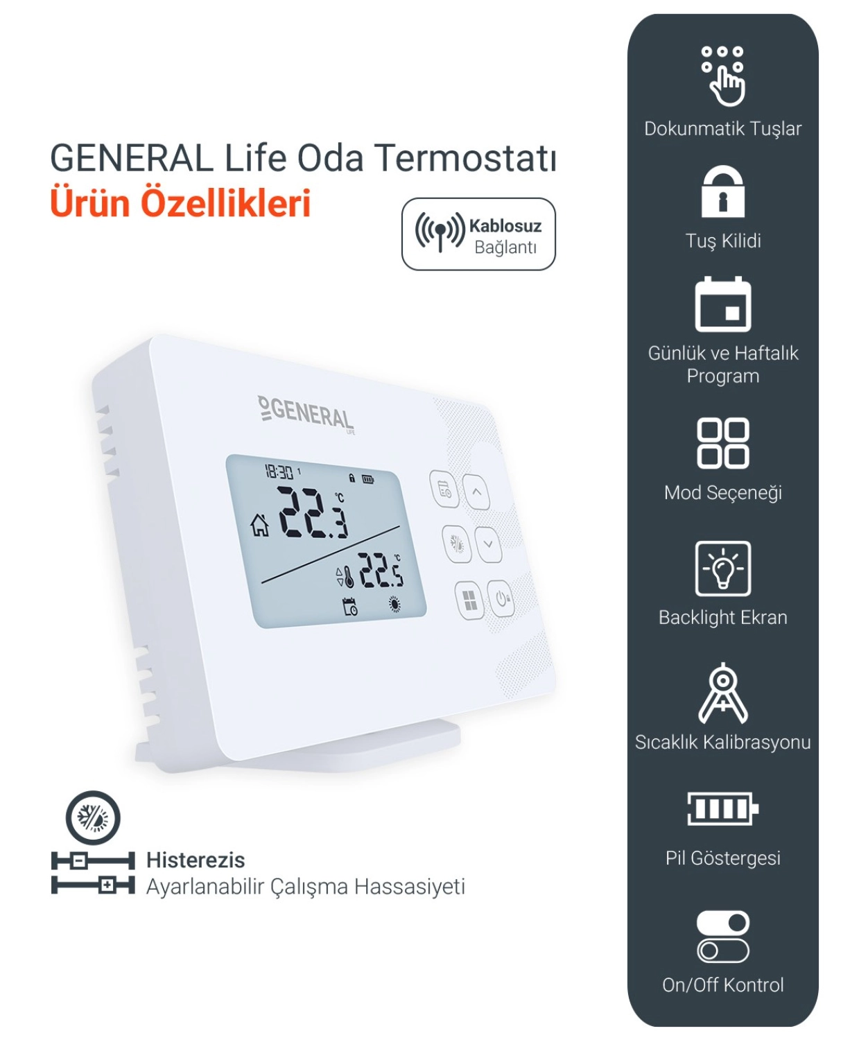 General Mitra Ht340S Rf Haftalık Programlı Kablosuz Oda Termostatı - Görsel 3