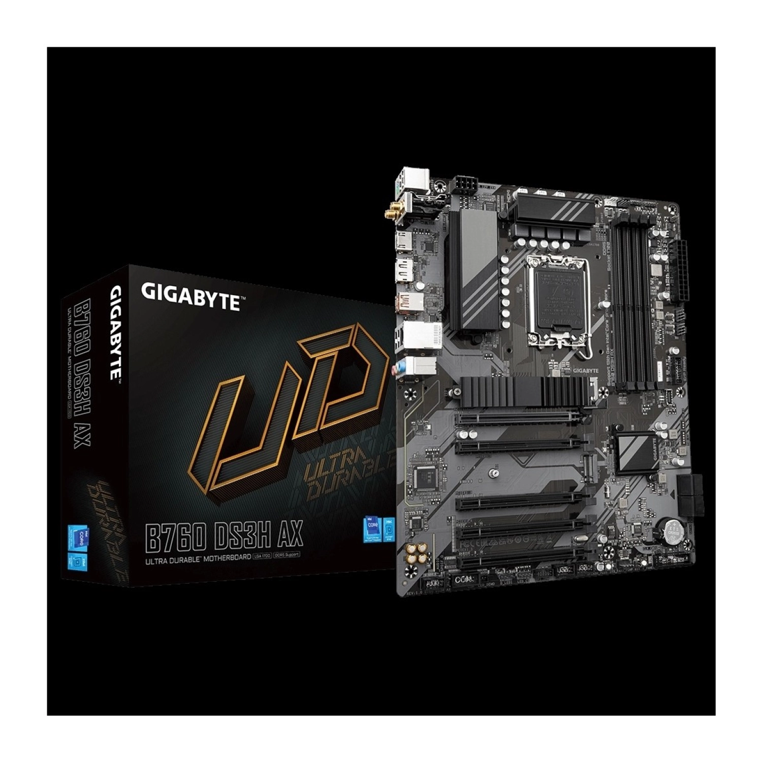 Gigabyte B760 Ds3H Ax, Rev.1.0, 4Xddr5, 2Xm.2, Dp, Hdmı, Type-C, Wi-Fi 6E, Bluetooth V5.3, 12-13-14.Nesil, Lga1700 Soket, Anakart ürün görseli