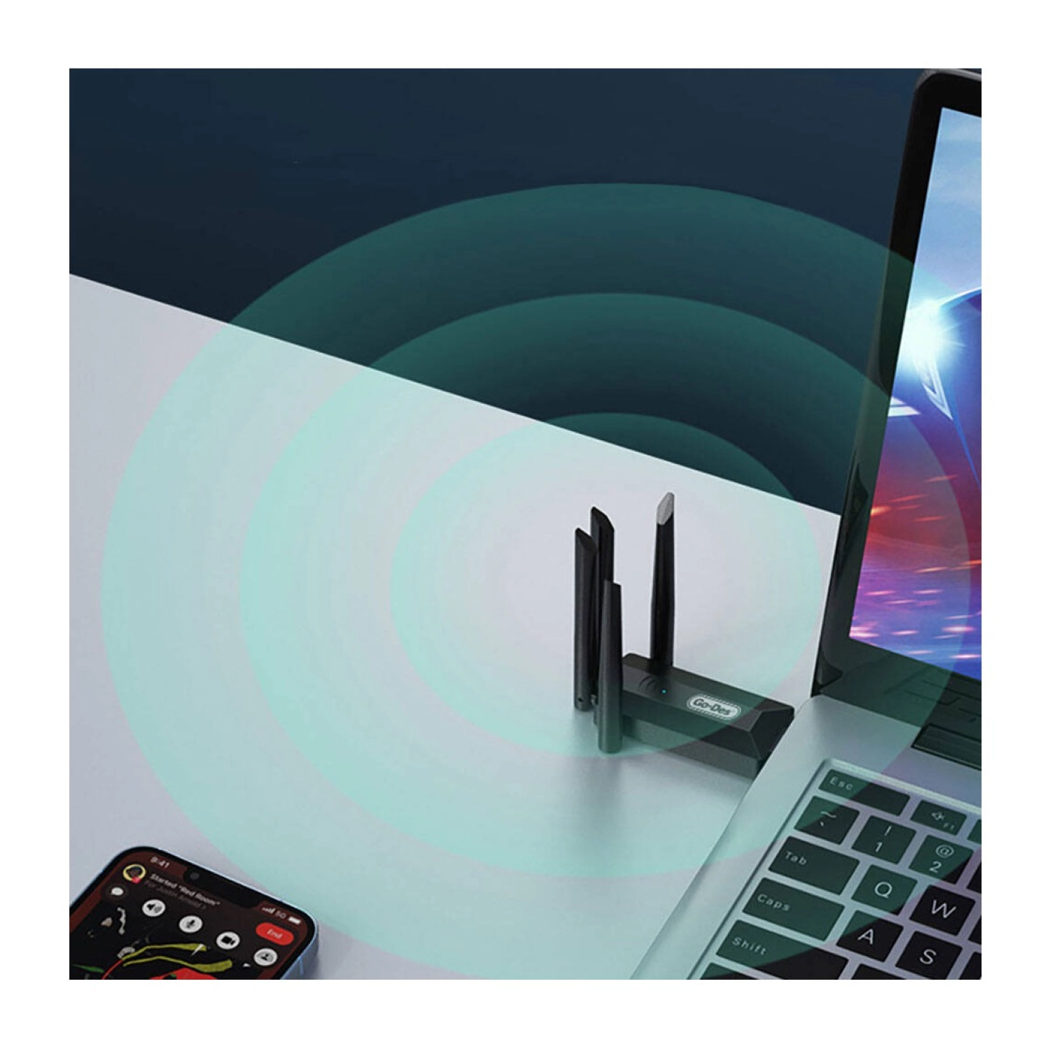 Go-Des 4 Antenli Kablosuz Internet Sağlayıcı Usb Wifi Wireless Adaptör Go Des Gd-Bt318 Çift Bantlı 1200M - Görsel 2