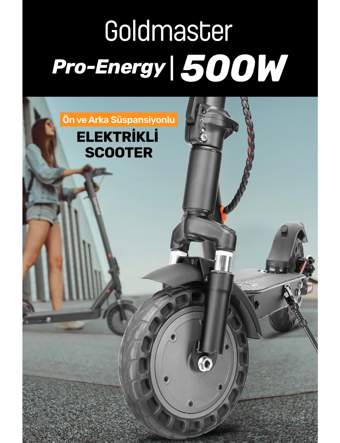 Goldmaster Pro-Energy 500W Ön Arka Süspansiyon 10” Patlamaz Tekerlikli Elektrikli Scooter ürün görseli