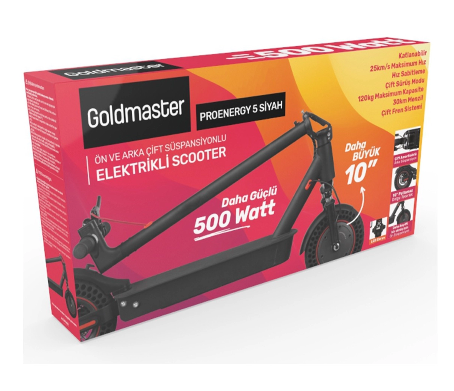 Goldmaster Pro-Energy 500W Ön Arka Süspansiyon 10” Patlamaz Tekerlikli Elektrikli Scooter - Görsel 5