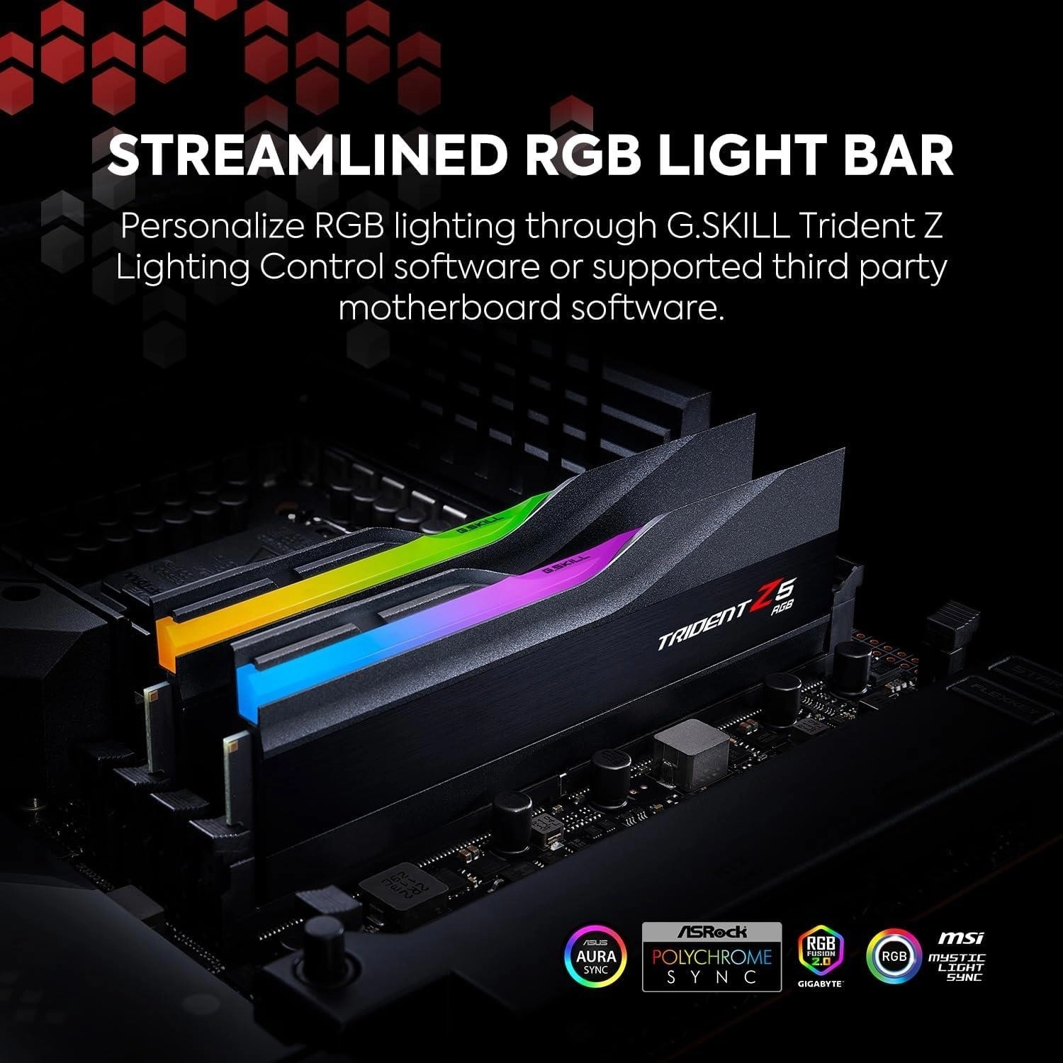 Gskill Trident Z5 Rgb Siyah Ddr5-6800Mhz Cl34 96Gb (2X48Gb) Dual (34-46-46-108) 1,35V - Görsel 2