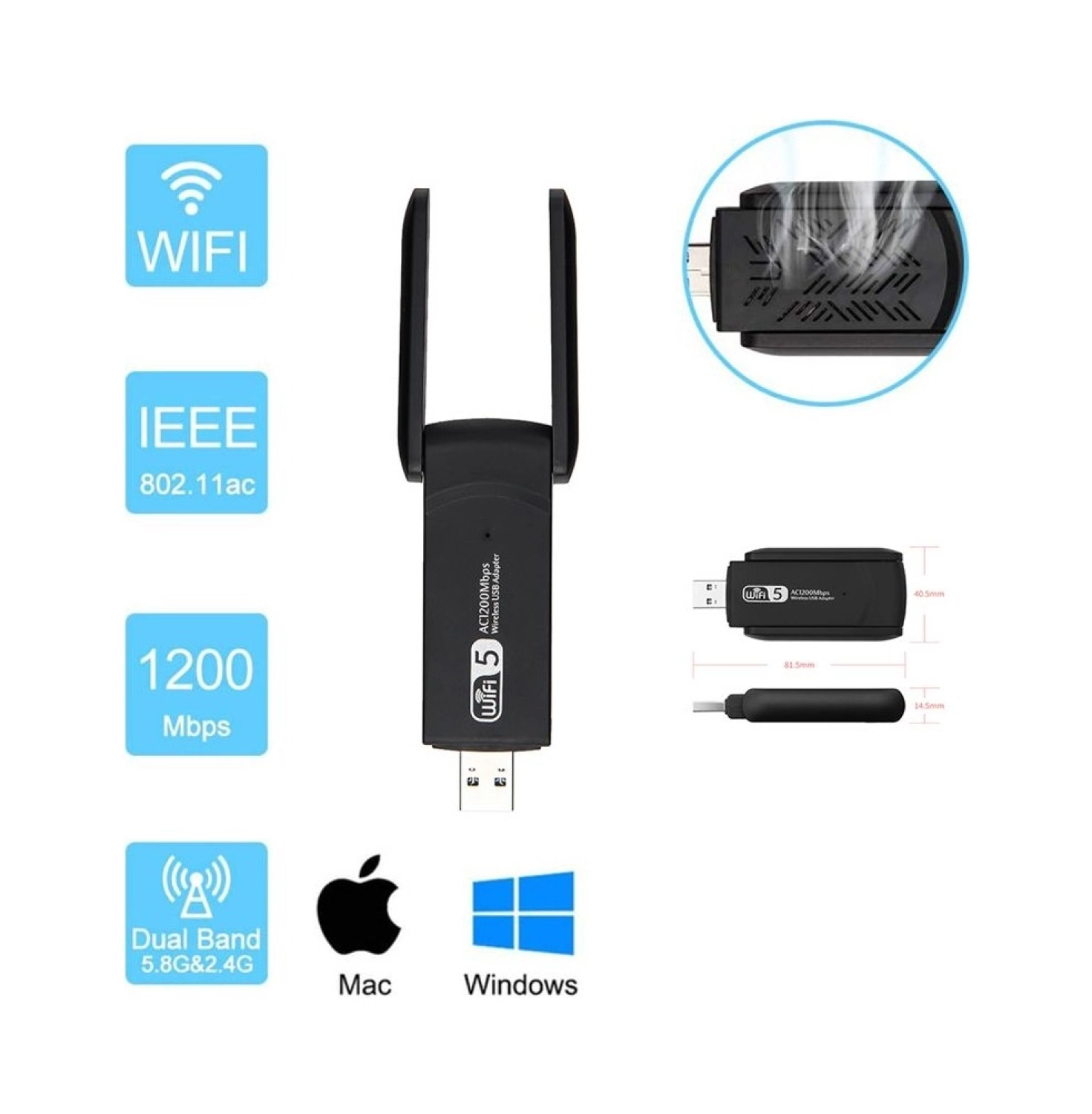 Guru Sepeti Kablosuz Wifi Alıcı Ac1200 Mbps Dual Band Usb 3.0 Adaptör - Görsel 3