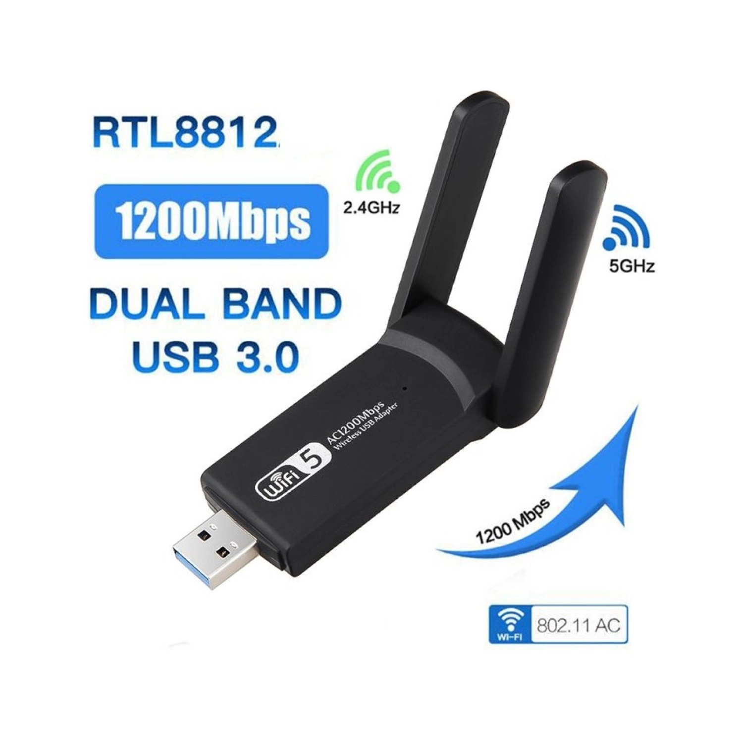 Guru Sepeti Kablosuz Wifi Alıcı Ac1200 Mbps Dual Band Usb 3.0 Adaptör - Görsel 2