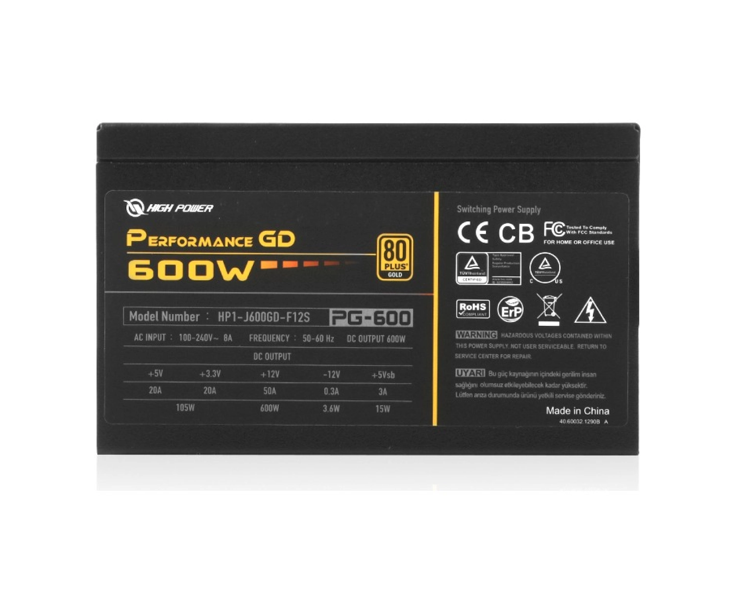 High Power Performance Gd 600W 80+ Gold 50A Single Rail Aktif Pfc Siyah Atx Güç Kaynağı - Görsel 2