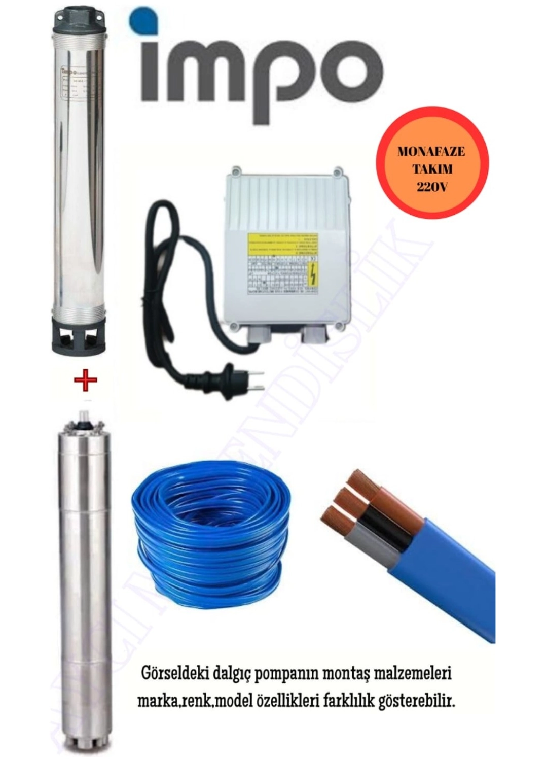 İmpo Sk 404/14 Technoplast Başlıklı Derin Kuyu 20 Mt Kablolu Panolu 1,5 Hp Monofaze Motorlu Dalgıç Pompa ürün görseli