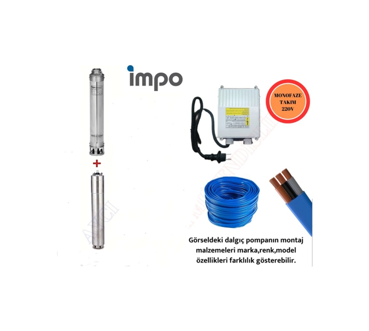 İmpo Sk 404/18 Krom Başlıklı Derin Kuyu 2 Hp Monofaze Motorlu 30 Mt Kablolu Panolu Dalgıç Pompa ürün görseli