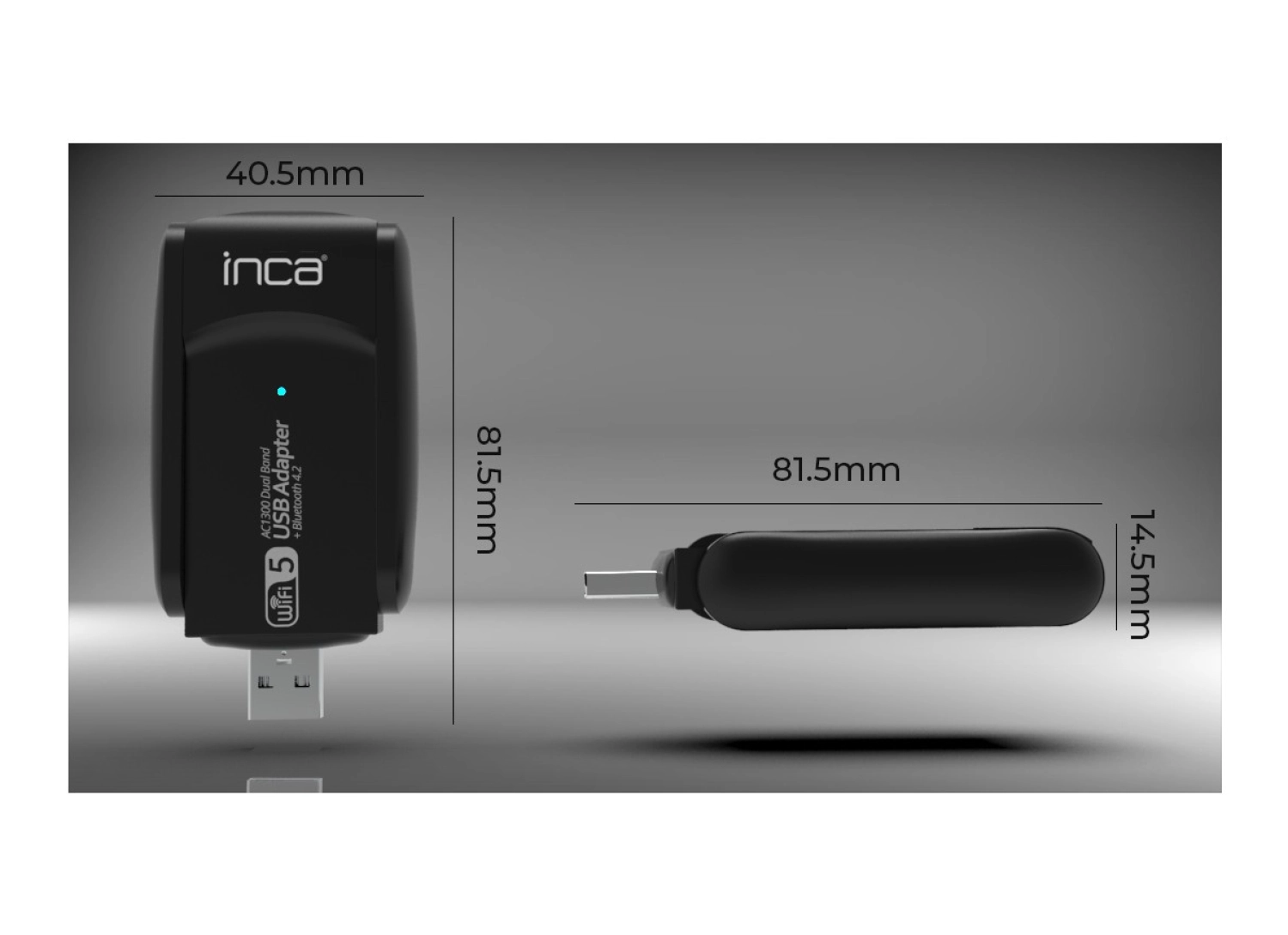 Inca Iuwa-1300X 1300Mbps Bluetooth 4.2 Dual-Bant Kablosuz-Ac Usb Adaptör - Görsel 2