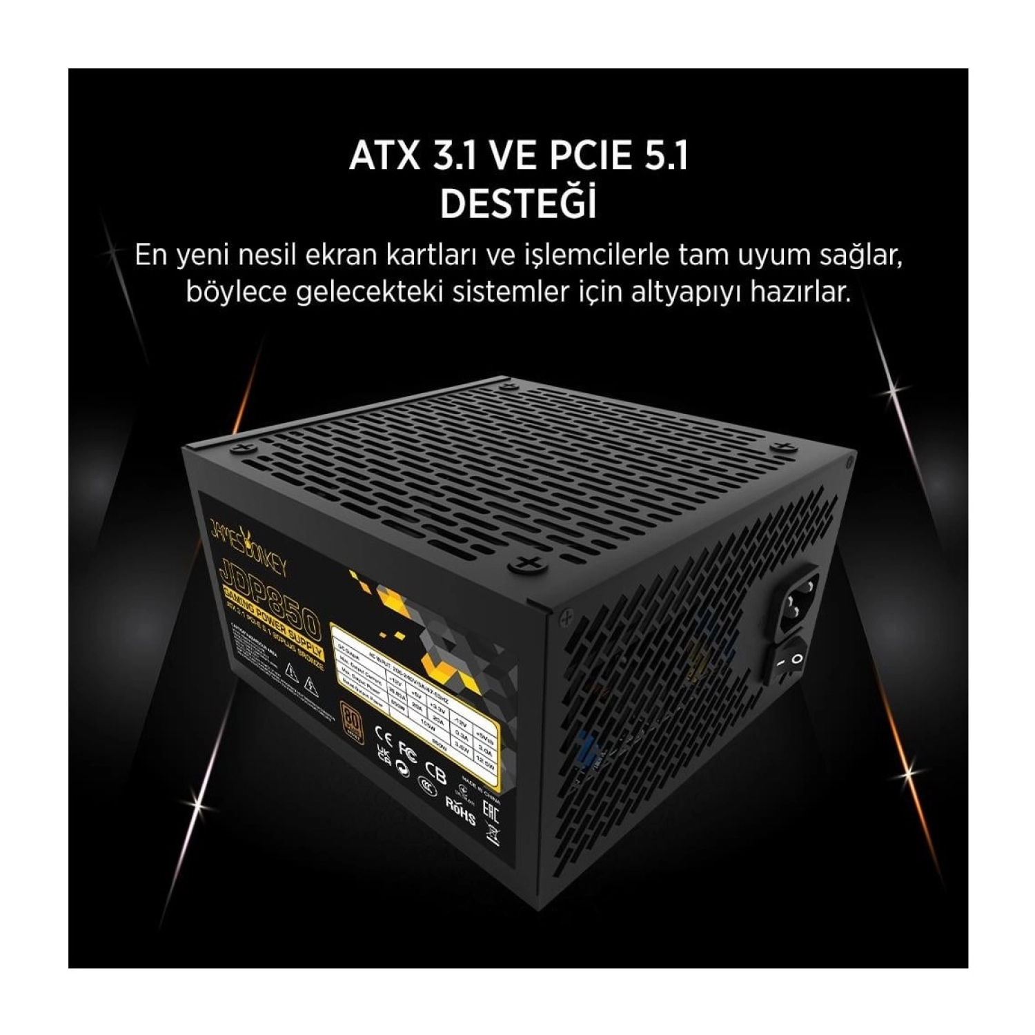 James Donkey Jdp850 Apfc 12Cm 850W Bronze 80+ Atx 3.1 Pcı-E 5.1 Power Supply - Görsel 4
