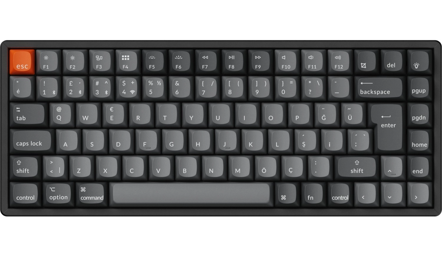 Keychron K2 Max %75 Rgb Türkçe Kablosuz Alüminyum Çerçeve Karbon Siyah Mekanik Klavye ürün görseli