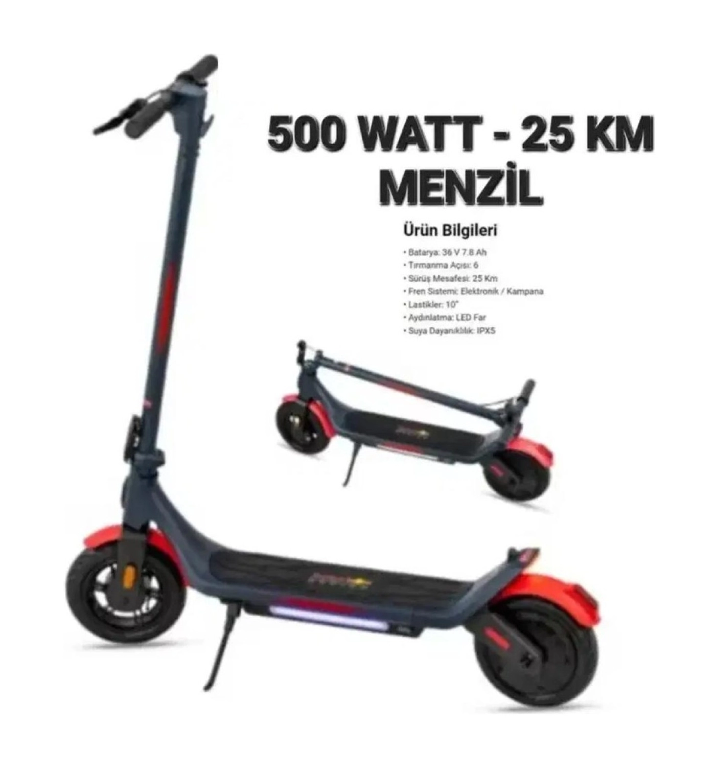 Kicks Kickscooter A6 Pro Redbull Arkadan Itişli 500 Watt 25 Km Elektrikli Scooter - Görsel 2