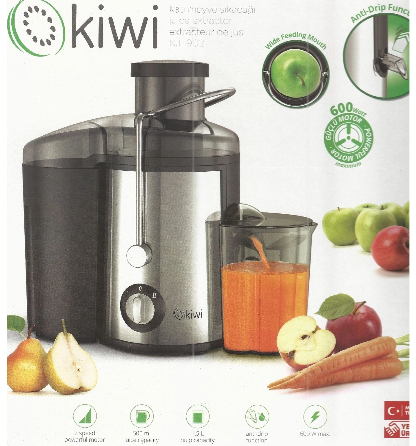 Kiwi Kj 1902 600 Watt 2 Kademeli Katı Meyve Sıkacağı - Görsel 2